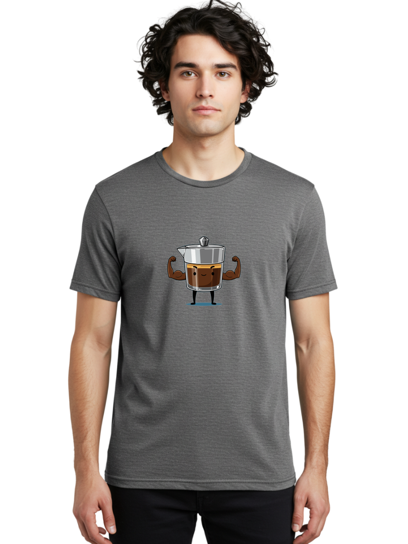 Coffee-Pot Men'S Graphic Tee, 100% Cotton, Comfortable Casual Summer Wear, Machine Washable, Coffee Pot Character, Flexing Arms, Strong Coffee, Cartoon Coffee, Humorous Design, Coffee Humor, Funny Coffee, Coffee Love, Morning Coffee Bab806