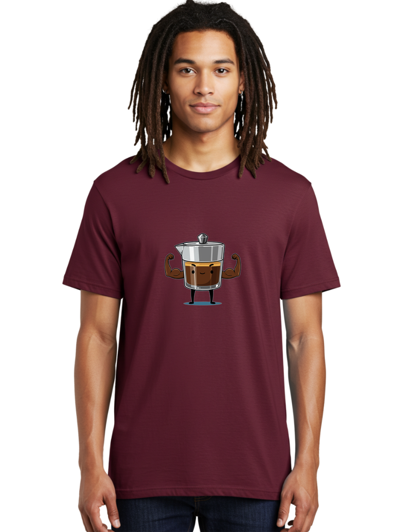 Coffee-Pot Men'S Graphic Tee, 100% Cotton, Comfortable Casual Summer Wear, Machine Washable, Coffee Pot Character, Flexing Arms, Strong Coffee, Cartoon Coffee, Humorous Design, Coffee Humor, Funny Coffee, Coffee Love, Morning Coffee Bab806