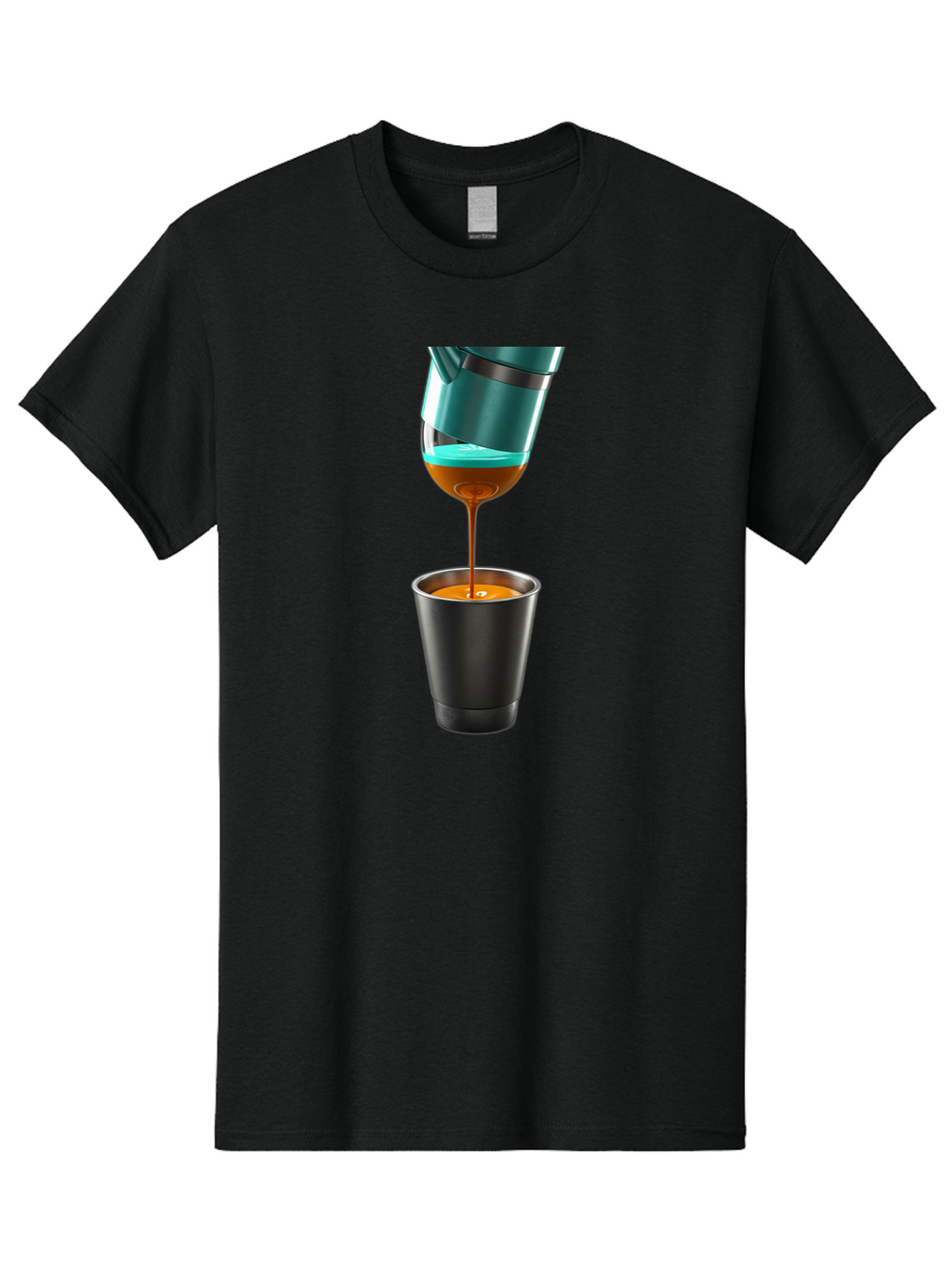 Coffee-Pouring Men'S Graphic Tee, 100% Cotton, Comfortable Casual Summer Wear, Machine Washable, Espresso Being Poured, Coffee Machine, Dark Brown Liquid, Small Black Cup, Crema On Top, Coffee Lover, Morning Routine, Espresso Shot Bab807
