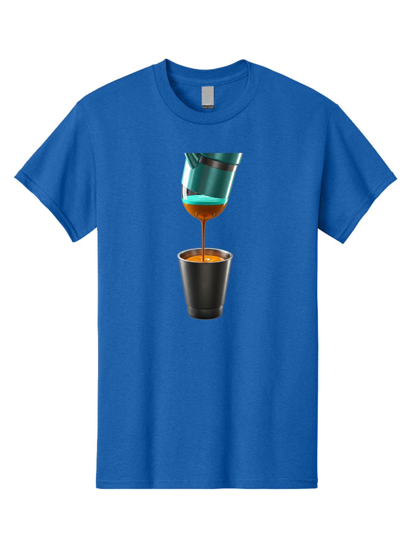 Coffee-Pouring Men'S Graphic Tee, 100% Cotton, Comfortable Casual Summer Wear, Machine Washable, Espresso Being Poured, Coffee Machine, Dark Brown Liquid, Small Black Cup, Crema On Top, Coffee Lover, Morning Routine, Espresso Shot Bab807
