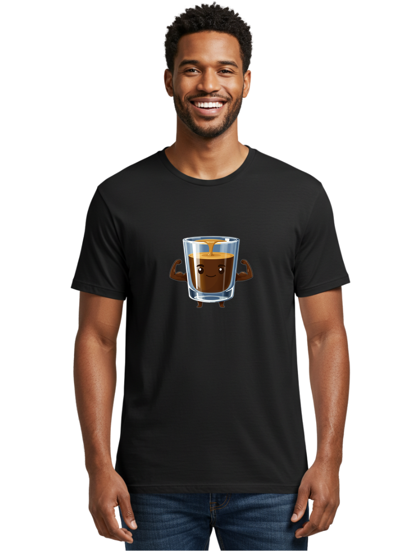 Coffee Men'S Graphic Tee, 100% Cotton, Comfortable Casual Summer Wear, Machine Washable, Cartoon Coffee, Strong Coffee, Animated Beverage, Humorous Design, Flexible Arms, Coffee Enthusiast, Cheerful Character, Coffee Lover, Funny Mascot Bab808