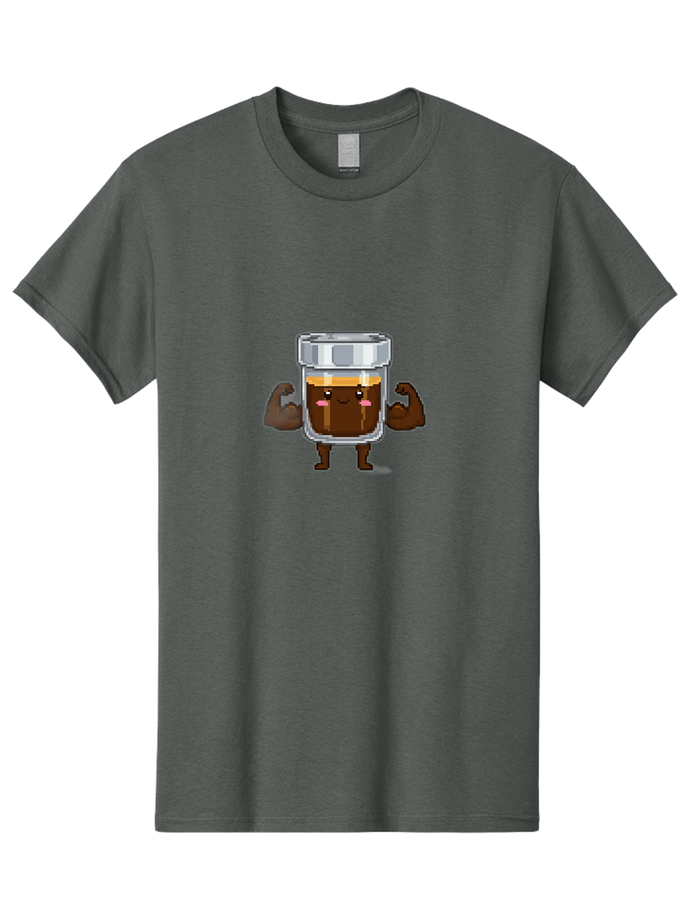 Cold-Brew Men'S Graphic Tee, 100% Cotton, Comfortable Casual Summer Wear, Machine Washable, Flexible Coffee, Coffee In A Jar, Caffeine Boost, Cartoon Character, Strong And Fit, Humorous Illustration, Pixel Art Bab809