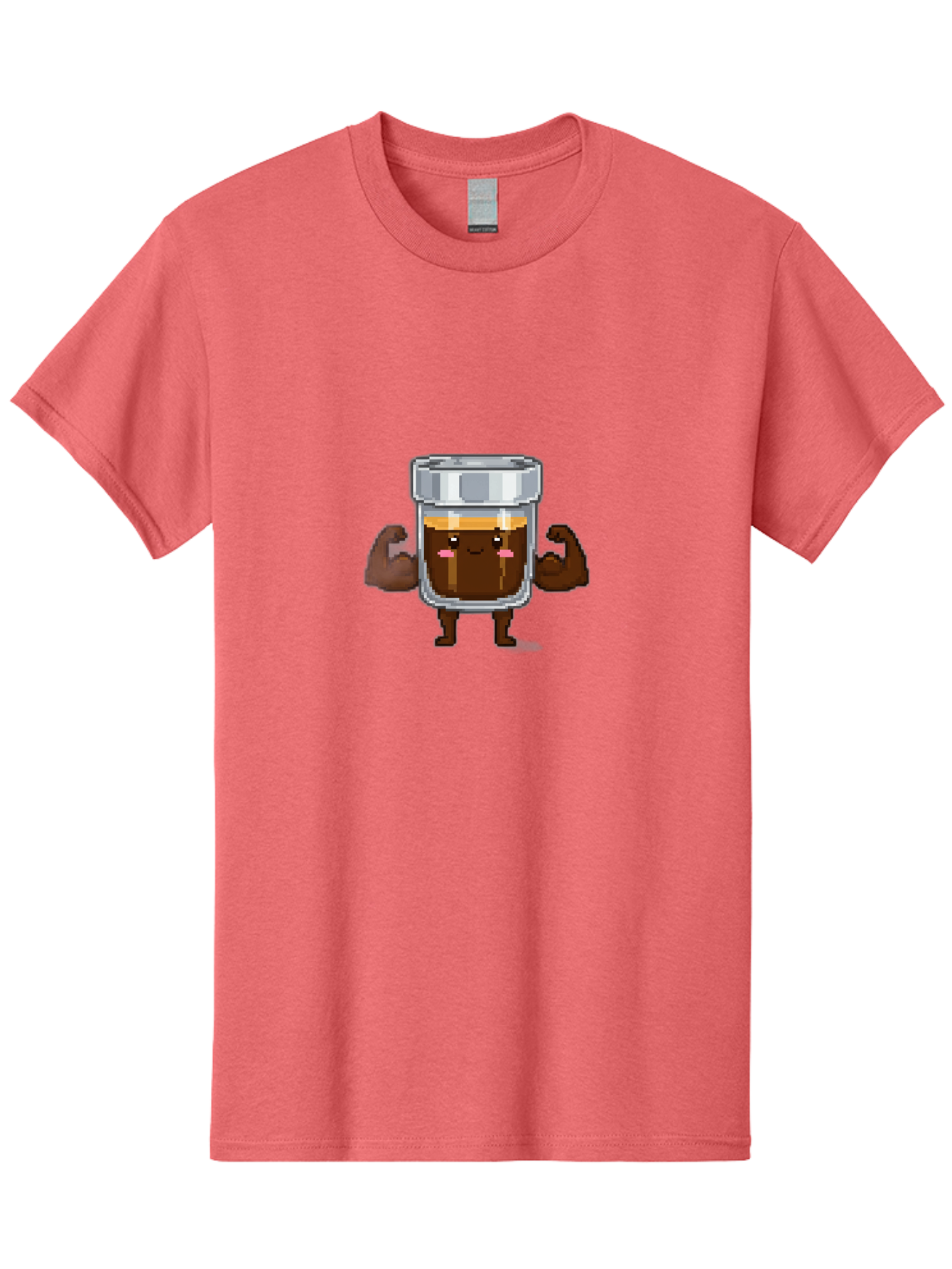 Cold-Brew Men'S Graphic Tee, 100% Cotton, Comfortable Casual Summer Wear, Machine Washable, Flexible Coffee, Coffee In A Jar, Caffeine Boost, Cartoon Character, Strong And Fit, Humorous Illustration, Pixel Art Bab809