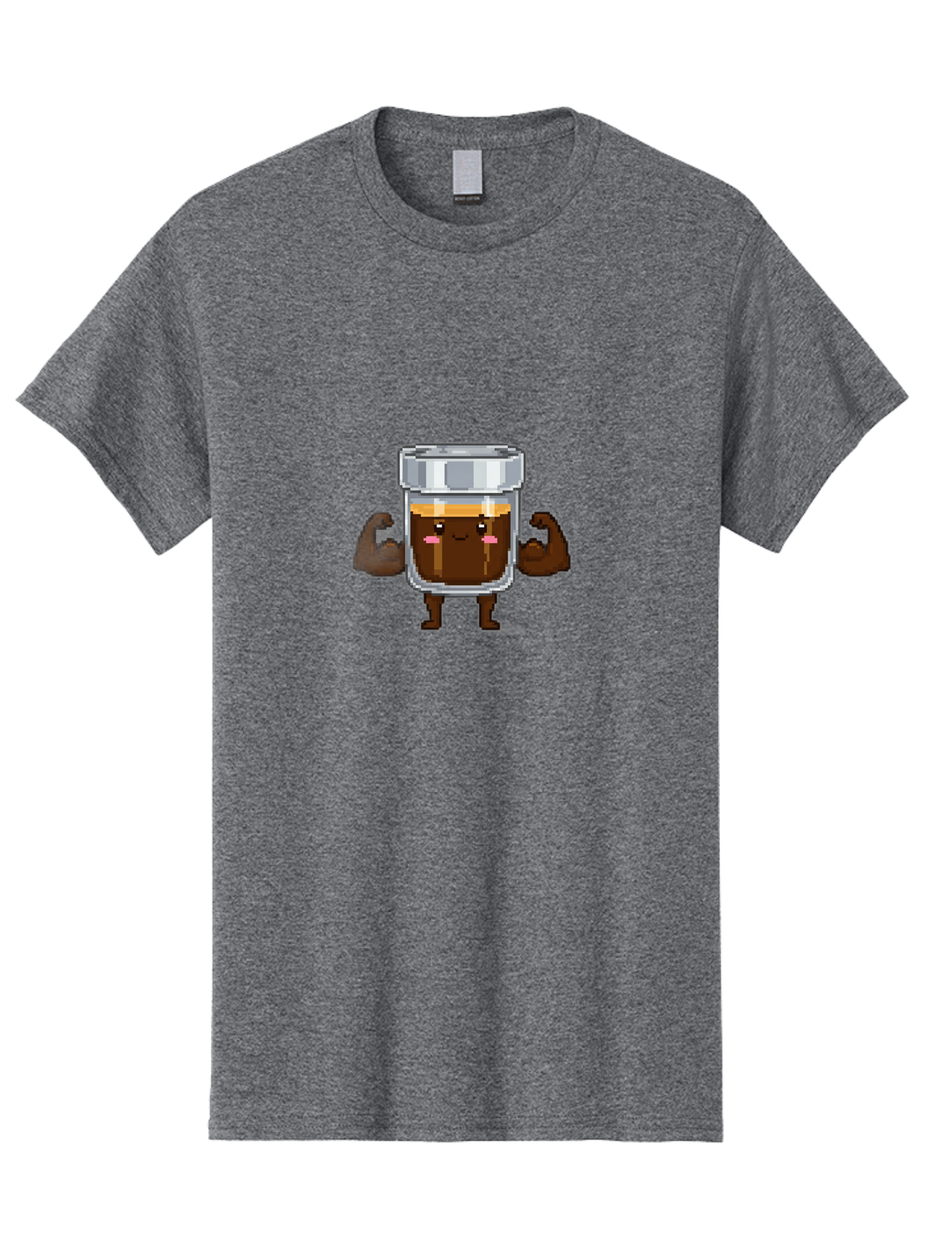 Cold-Brew Men'S Graphic Tee, 100% Cotton, Comfortable Casual Summer Wear, Machine Washable, Flexible Coffee, Coffee In A Jar, Caffeine Boost, Cartoon Character, Strong And Fit, Humorous Illustration, Pixel Art Bab809