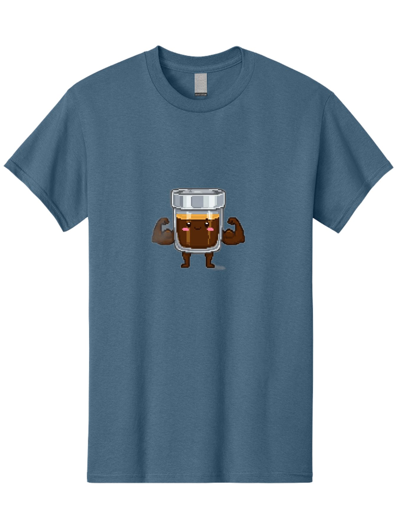 Cold-Brew Men'S Graphic Tee, 100% Cotton, Comfortable Casual Summer Wear, Machine Washable, Flexible Coffee, Coffee In A Jar, Caffeine Boost, Cartoon Character, Strong And Fit, Humorous Illustration, Pixel Art Bab809