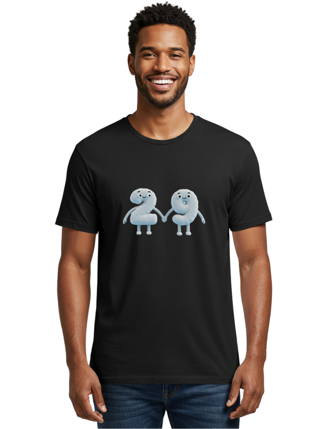 Comma-And-Full-Stop Men'S Graphic Tee, 100% Cotton, Comfortable Casual Summer Wear, Machine Washable, Cartoon Punctuation Marks, Comma And Full Stop Holding Hands, Friendly Symbols, 3D Characters, Cute Illustrations, Punctuation Personified, Bab810
