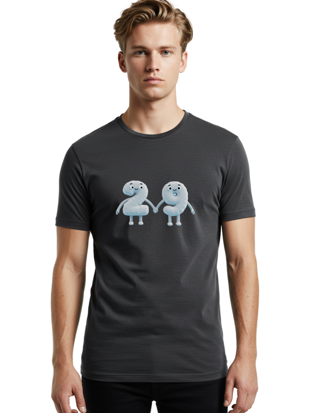 Comma-And-Full-Stop Men'S Graphic Tee, 100% Cotton, Comfortable Casual Summer Wear, Machine Washable, Cartoon Punctuation Marks, Comma And Full Stop Holding Hands, Friendly Symbols, 3D Characters, Cute Illustrations, Punctuation Personified, Bab810