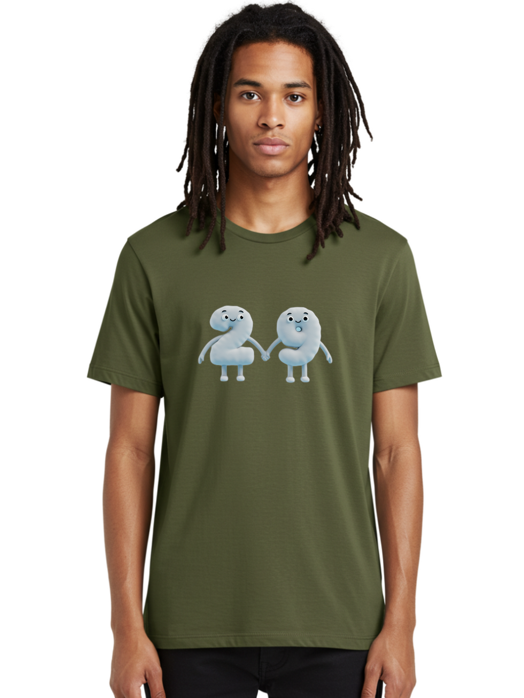 Comma-And-Full-Stop Men'S Graphic Tee, 100% Cotton, Comfortable Casual Summer Wear, Machine Washable, Cartoon Punctuation Marks, Comma And Full Stop Holding Hands, Friendly Symbols, 3D Characters, Cute Illustrations, Punctuation Personified, Bab810