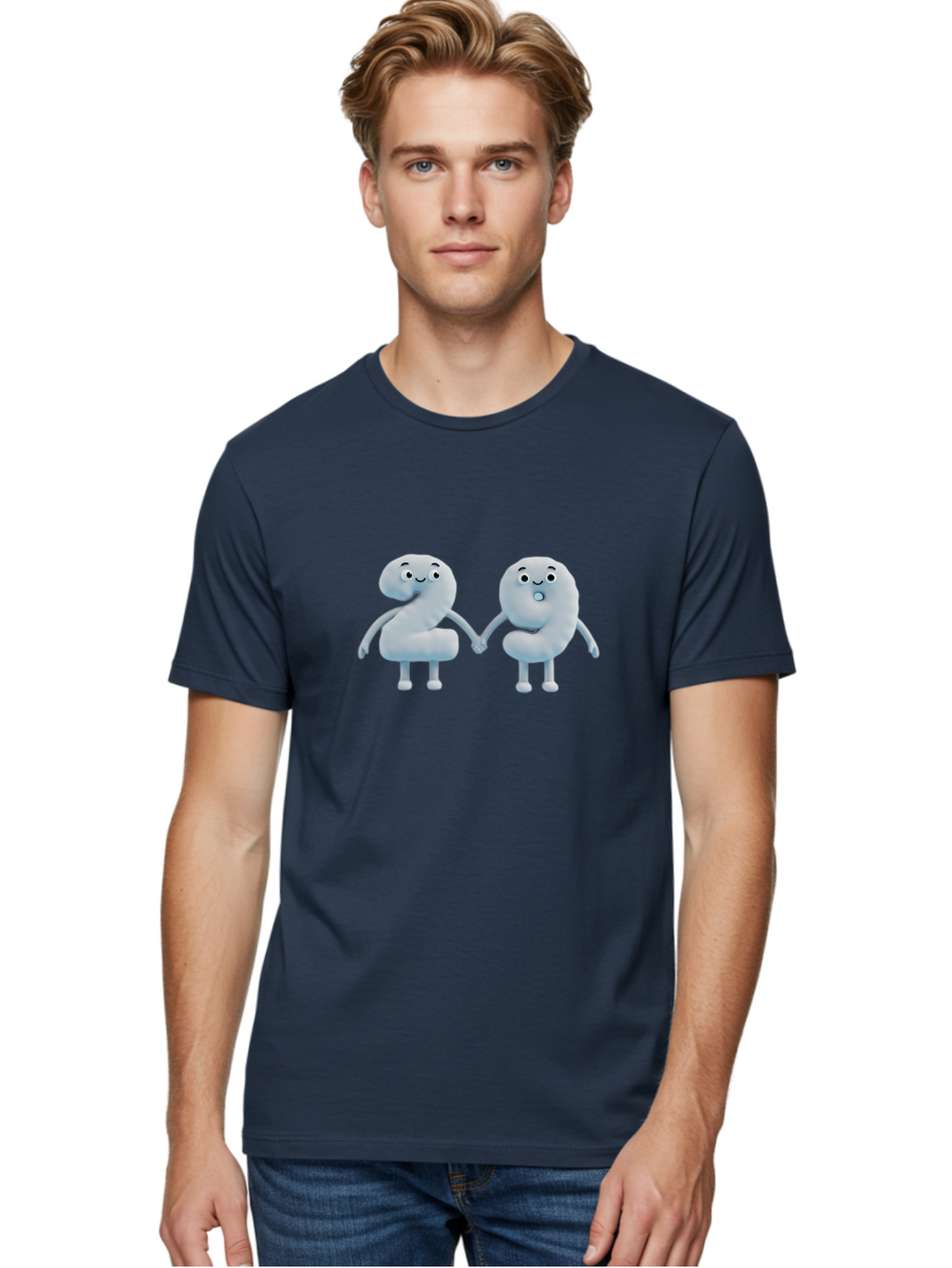 Comma-And-Full-Stop Men'S Graphic Tee, 100% Cotton, Comfortable Casual Summer Wear, Machine Washable, Cartoon Punctuation Marks, Comma And Full Stop Holding Hands, Friendly Symbols, 3D Characters, Cute Illustrations, Punctuation Personified, Bab810