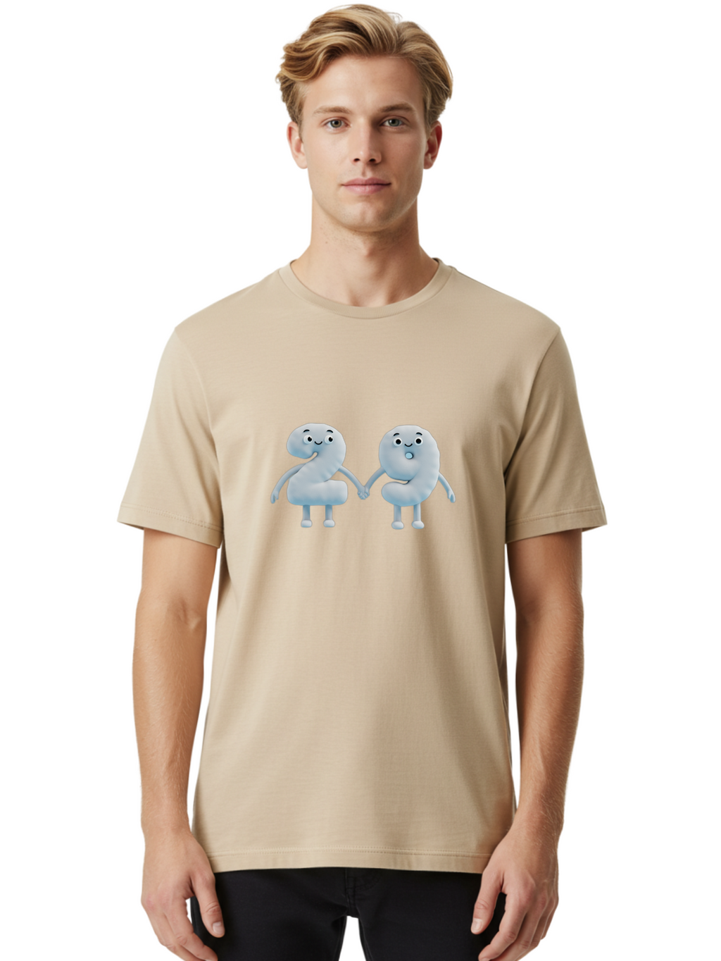 Comma-And-Full-Stop Men'S Graphic Tee, 100% Cotton, Comfortable Casual Summer Wear, Machine Washable, Cartoon Punctuation Marks, Comma And Full Stop Holding Hands, Friendly Symbols, 3D Characters, Cute Illustrations, Punctuation Personified, Bab810