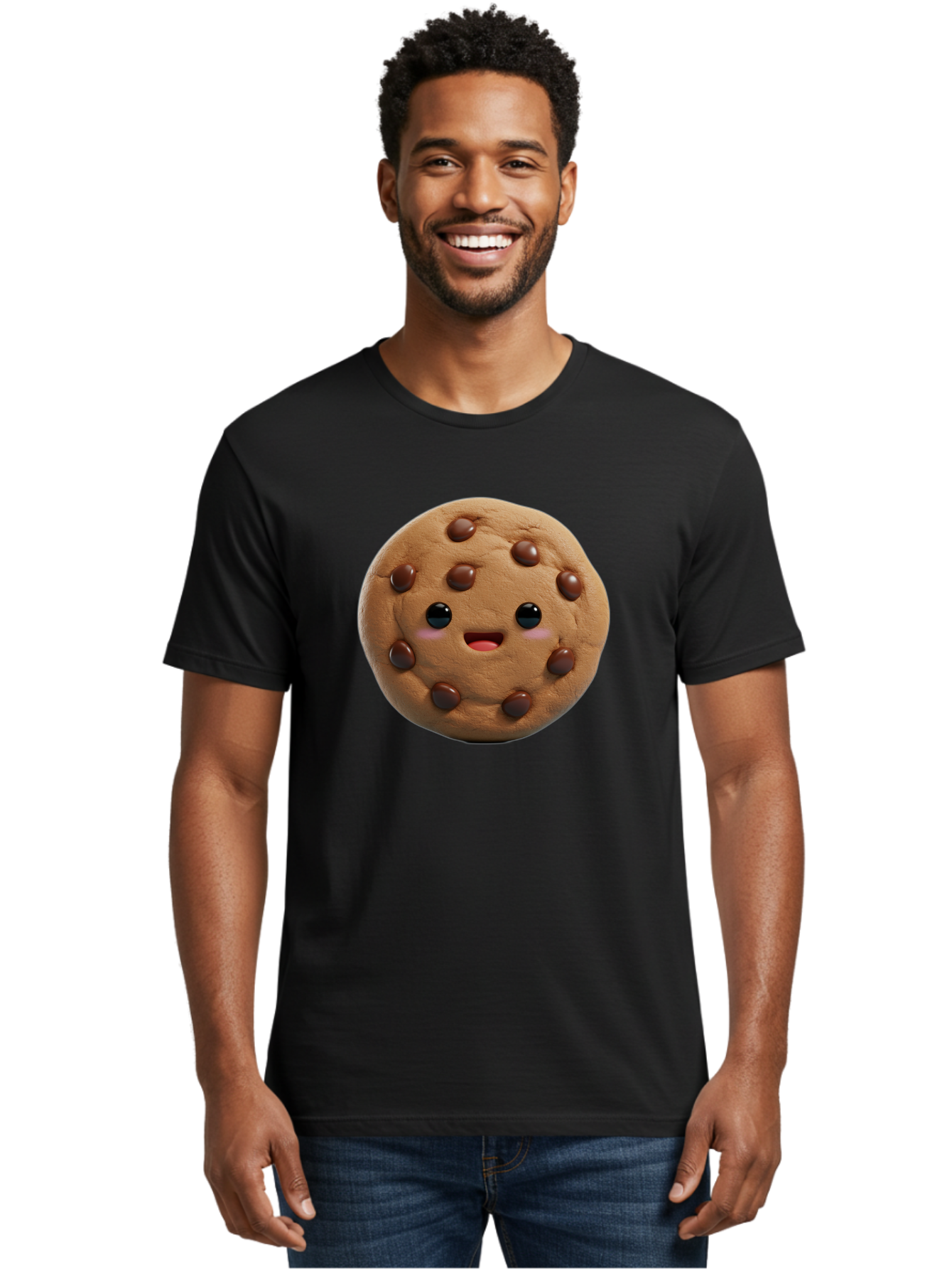 Cookie Men'S Graphic Tee, 100% Cotton, Comfortable Casual Summer Wear, Machine Washable, Chocolate Chip Cookie, Cartoon Cookie, Cookie Character, Cookie Face, Cute Cookie, Cookie Smile, Cookie Eyes, Cookie Mouth, Chocolate Chips Bab811