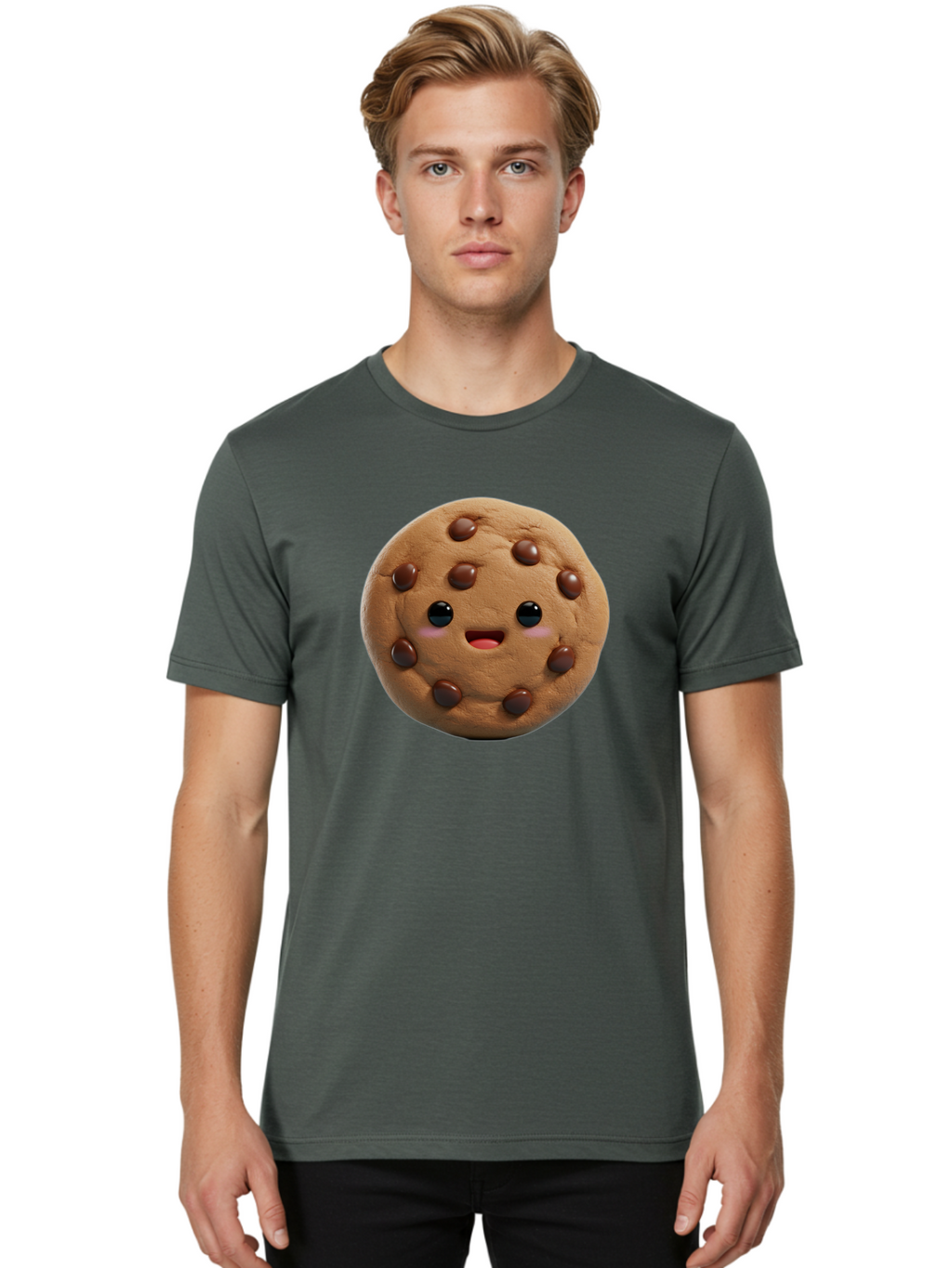 Cookie Men'S Graphic Tee, 100% Cotton, Comfortable Casual Summer Wear, Machine Washable, Chocolate Chip Cookie, Cartoon Cookie, Cookie Character, Cookie Face, Cute Cookie, Cookie Smile, Cookie Eyes, Cookie Mouth, Chocolate Chips Bab811