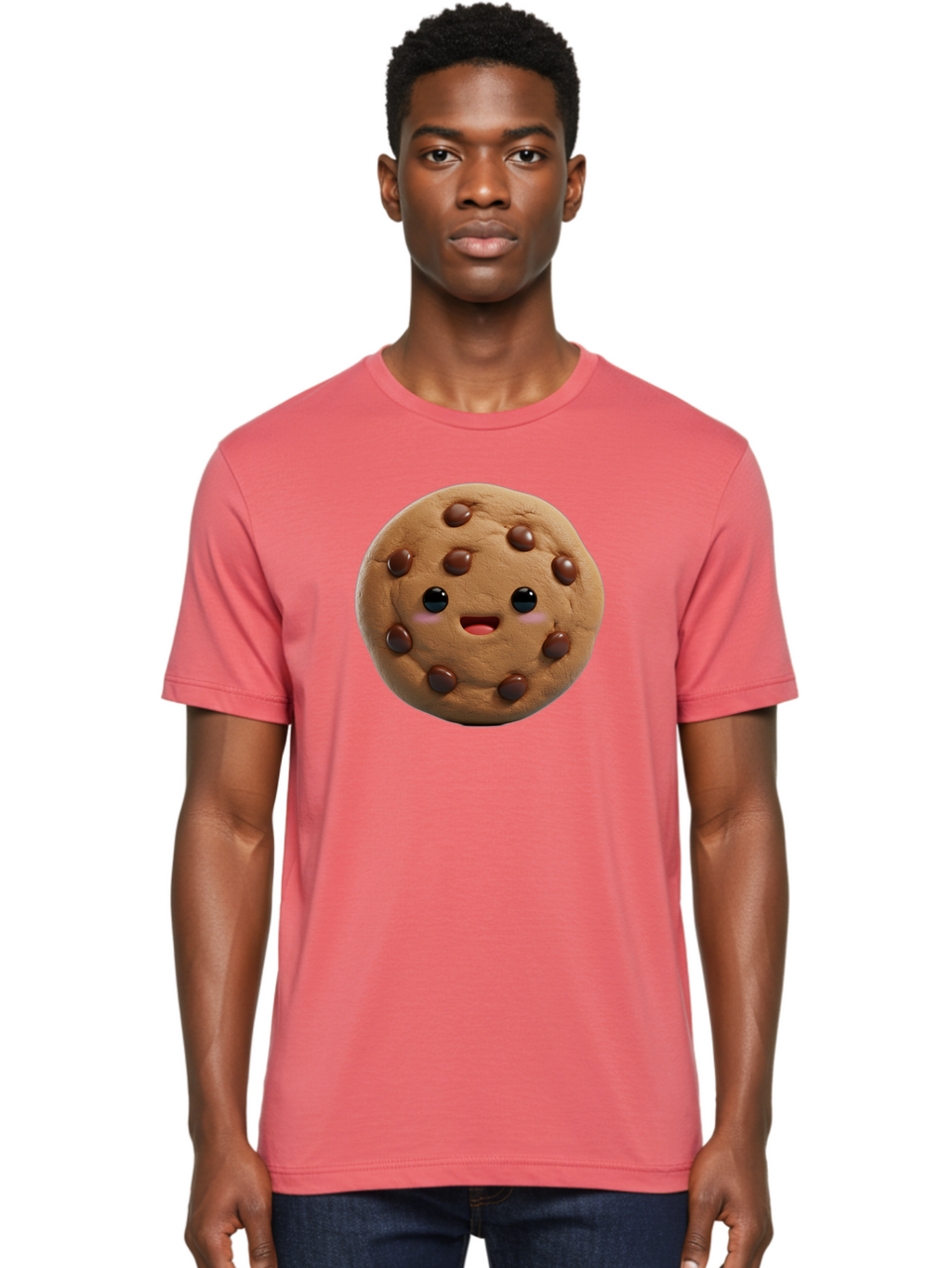 Cookie Men'S Graphic Tee, 100% Cotton, Comfortable Casual Summer Wear, Machine Washable, Chocolate Chip Cookie, Cartoon Cookie, Cookie Character, Cookie Face, Cute Cookie, Cookie Smile, Cookie Eyes, Cookie Mouth, Chocolate Chips Bab811