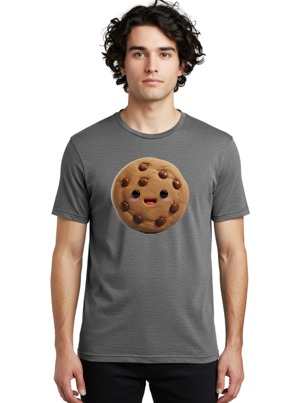 Cookie Men'S Graphic Tee, 100% Cotton, Comfortable Casual Summer Wear, Machine Washable, Chocolate Chip Cookie, Cartoon Cookie, Cookie Character, Cookie Face, Cute Cookie, Cookie Smile, Cookie Eyes, Cookie Mouth, Chocolate Chips Bab811