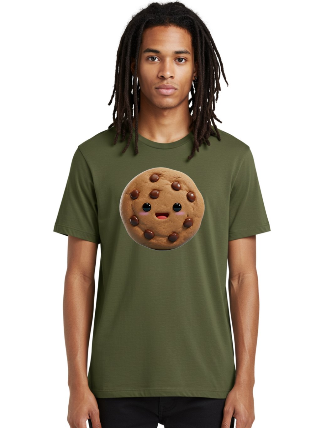 Cookie Men'S Graphic Tee, 100% Cotton, Comfortable Casual Summer Wear, Machine Washable, Chocolate Chip Cookie, Cartoon Cookie, Cookie Character, Cookie Face, Cute Cookie, Cookie Smile, Cookie Eyes, Cookie Mouth, Chocolate Chips Bab811