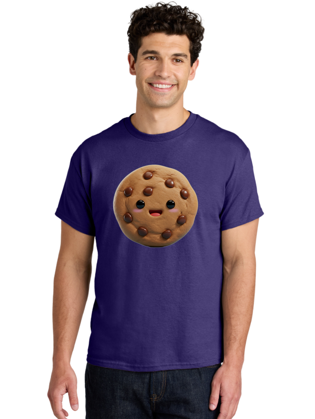 Cookie Men'S Graphic Tee, 100% Cotton, Comfortable Casual Summer Wear, Machine Washable, Chocolate Chip Cookie, Cartoon Cookie, Cookie Character, Cookie Face, Cute Cookie, Cookie Smile, Cookie Eyes, Cookie Mouth, Chocolate Chips Bab811