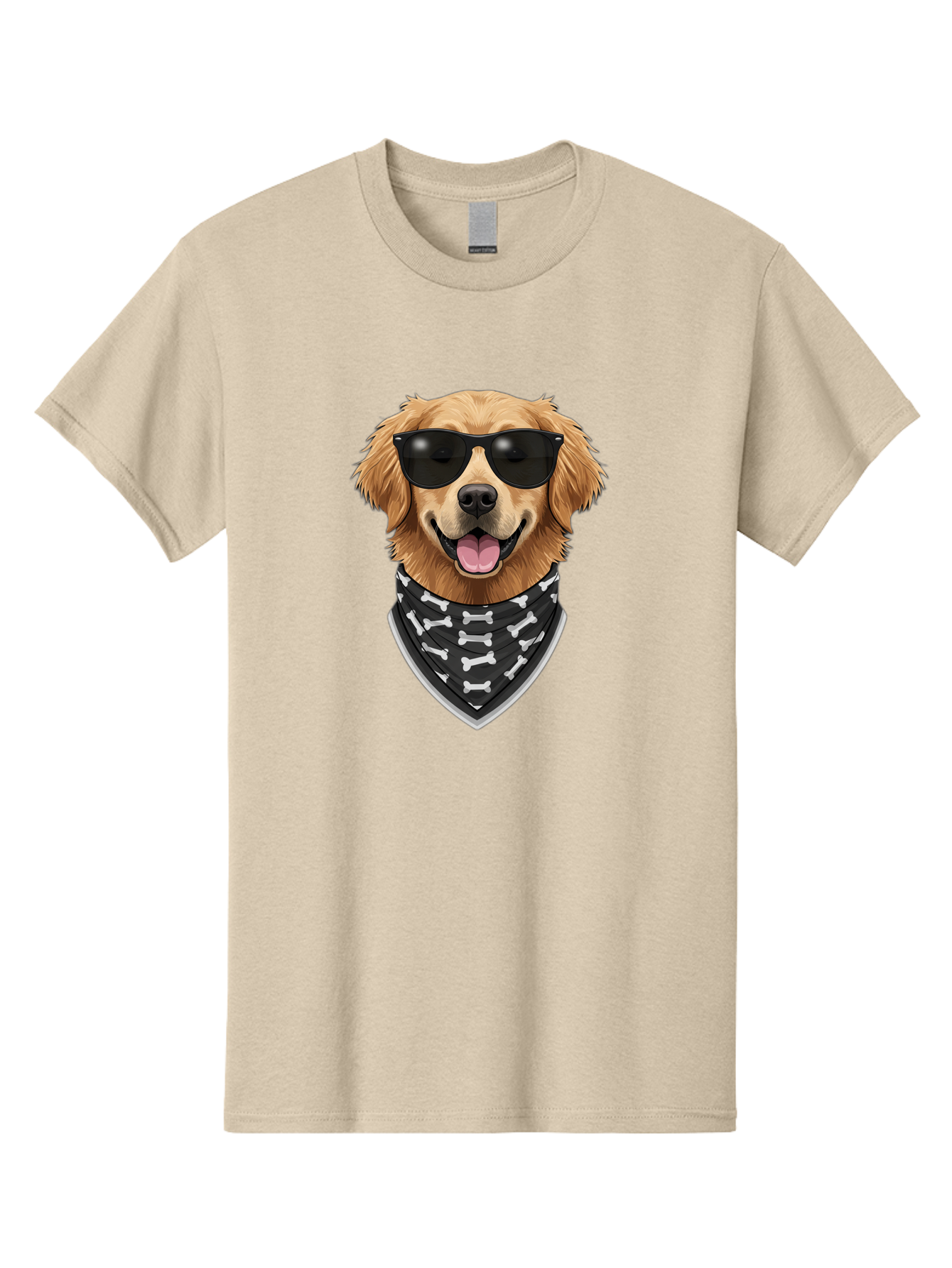 Cool-Dog-2 Men'S Graphic Tee, 100% Cotton, Comfortable Casual Summer Wear, Machine Washable, Golden Retriever Dog, Sunglasses, Bandana, Bone Pattern, Dog Fashion, Cool Dog, Cartoon Style, Humor, Fun Design Bab813