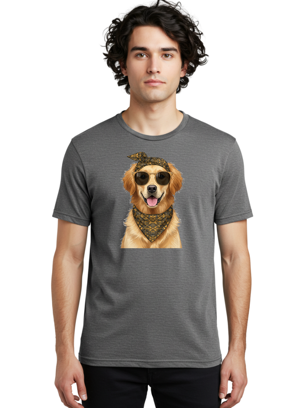 Cool-Dog-3 Men'S Graphic Tee, 100% Cotton, Comfortable Casual Summer Wear, Machine Washable, Happy Dog, Golden Retriever, Sunglasses, Bandana, Cool Dog, Furry Friend, Funky Pet, Trendy Animal, Dog Accessories, Pet Fashion Bab814