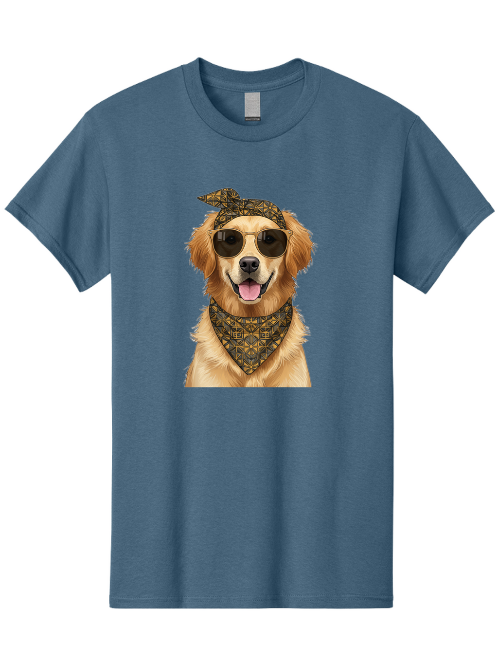 Cool-Dog-3 Men'S Graphic Tee, 100% Cotton, Comfortable Casual Summer Wear, Machine Washable, Happy Dog, Golden Retriever, Sunglasses, Bandana, Cool Dog, Furry Friend, Funky Pet, Trendy Animal, Dog Accessories, Pet Fashion Bab814