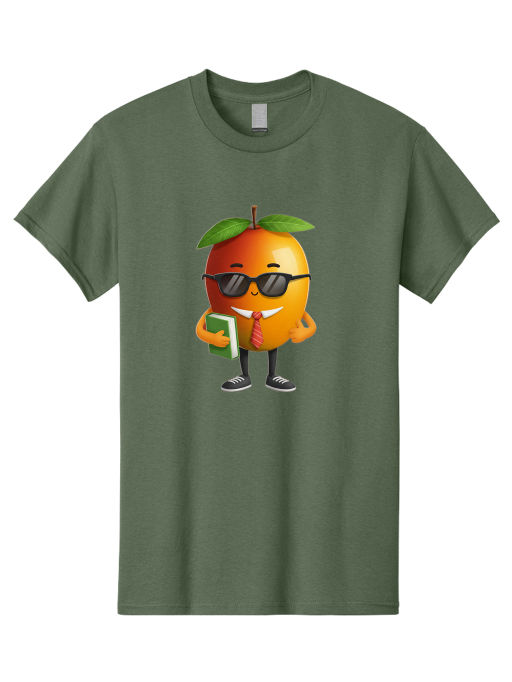 Cool-Orange Men'S Graphic Tee, 100% Cotton, Comfortable Casual Summer Wear, Machine Washable, Cartoon Orange, Sunglasses, Red Tie, Green Book, Black Shoes, Funny Character, Citrus Fruit, Happy Face, Vibrant Orange, Playful Illustration, Bab817