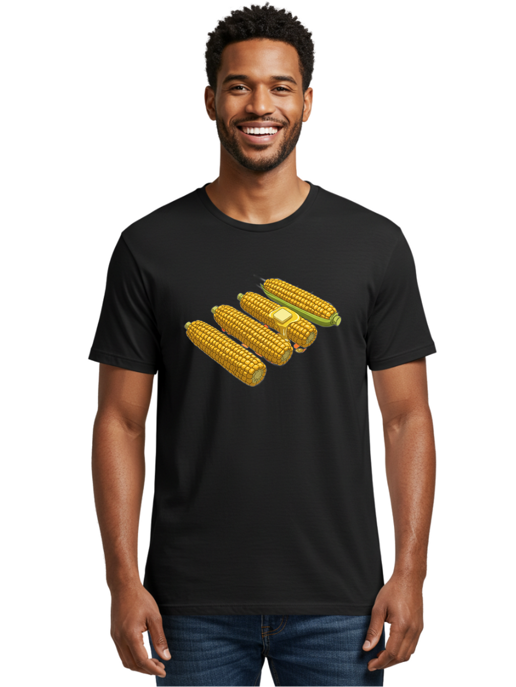 Corn-On-The-Cob Men'S Graphic Tee, 100% Cotton, Comfortable Casual Summer Wear, Machine Washable, Corn On The Cob, Yellow Corn, Ear Of Corn, Corn Kernels, Corn Illustration, Food Graphic, Summer Food, Healthy Snack Bab818