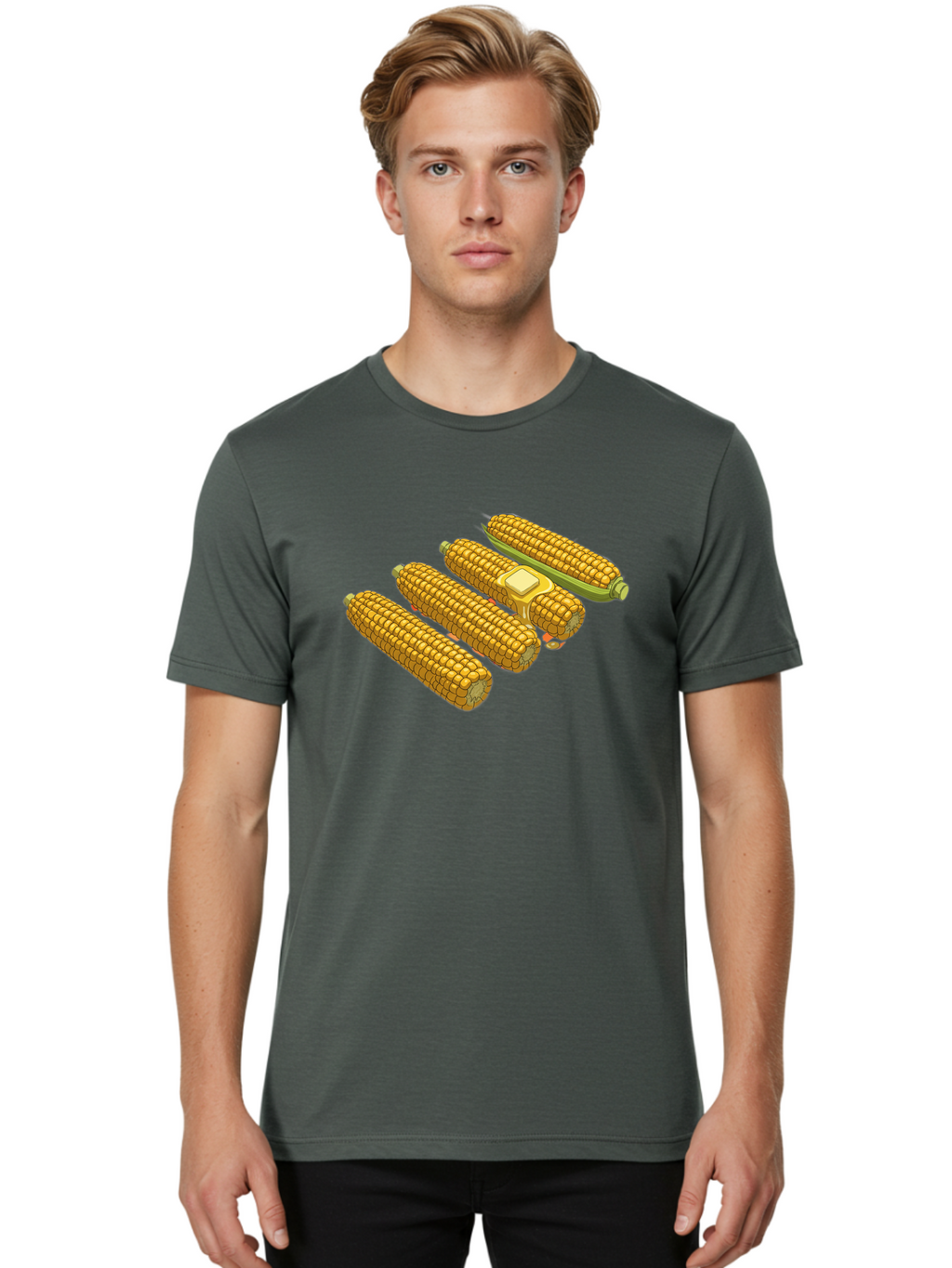 Corn-On-The-Cob Men'S Graphic Tee, 100% Cotton, Comfortable Casual Summer Wear, Machine Washable, Corn On The Cob, Yellow Corn, Ear Of Corn, Corn Kernels, Corn Illustration, Food Graphic, Summer Food, Healthy Snack Bab818