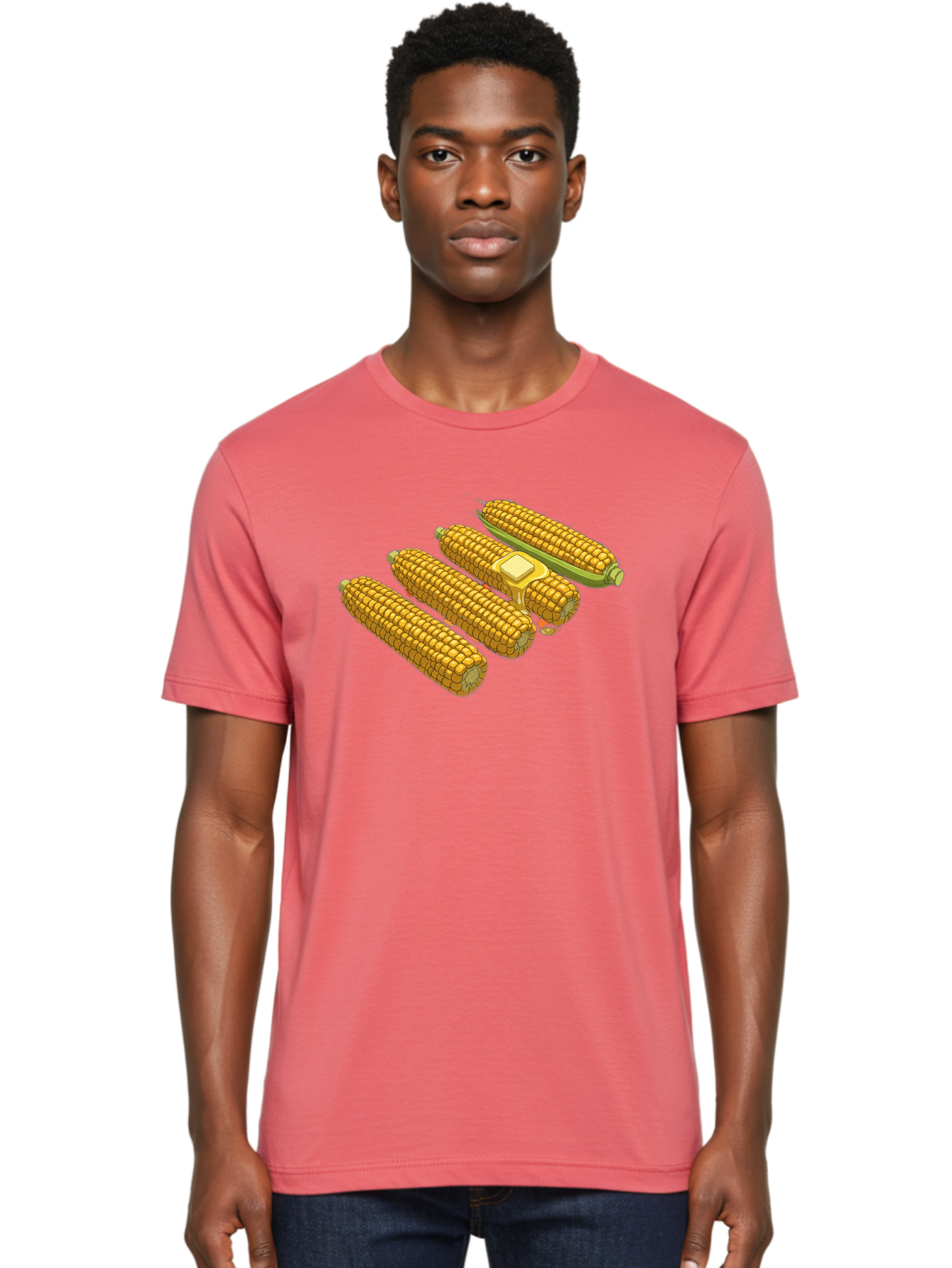 Corn-On-The-Cob Men'S Graphic Tee, 100% Cotton, Comfortable Casual Summer Wear, Machine Washable, Corn On The Cob, Yellow Corn, Ear Of Corn, Corn Kernels, Corn Illustration, Food Graphic, Summer Food, Healthy Snack Bab818