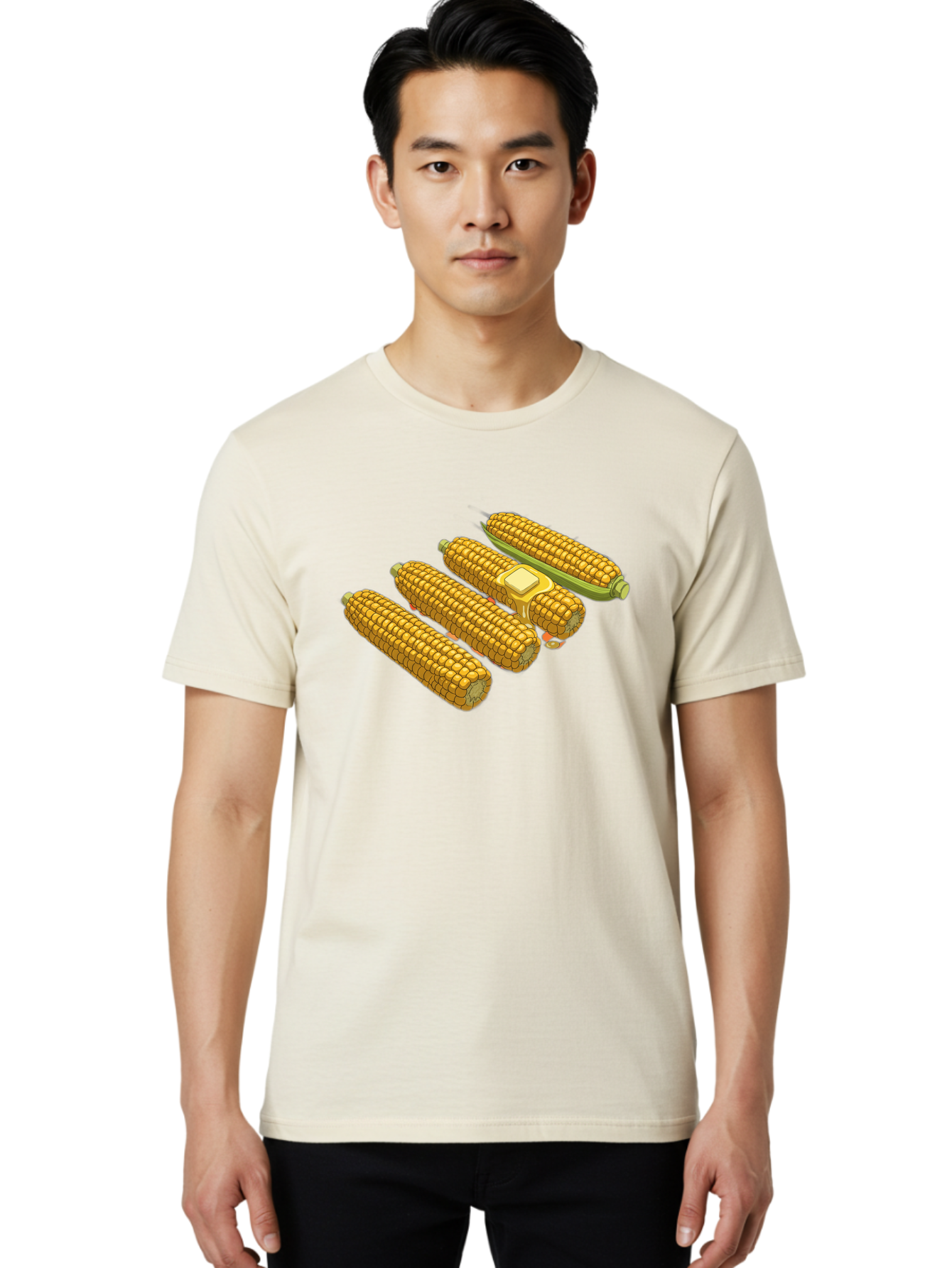 Corn-On-The-Cob Men'S Graphic Tee, 100% Cotton, Comfortable Casual Summer Wear, Machine Washable, Corn On The Cob, Yellow Corn, Ear Of Corn, Corn Kernels, Corn Illustration, Food Graphic, Summer Food, Healthy Snack Bab818