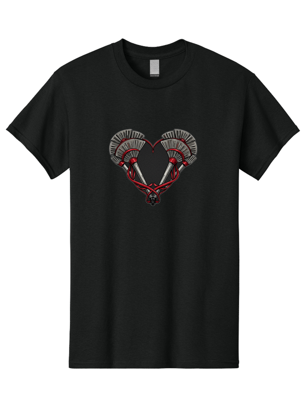 Crossed-Swords-In-Heart Men'S Graphic Tee, 100% Cotton, Comfortable Casual Summer Wear, Machine Washable, Crossed Daggers, Heart Shape, Red Ribbon, Black Heart, Dagger Blades, Silver Handles, Red Accents, Gothic Design, Symbolic Artwork, Bab824