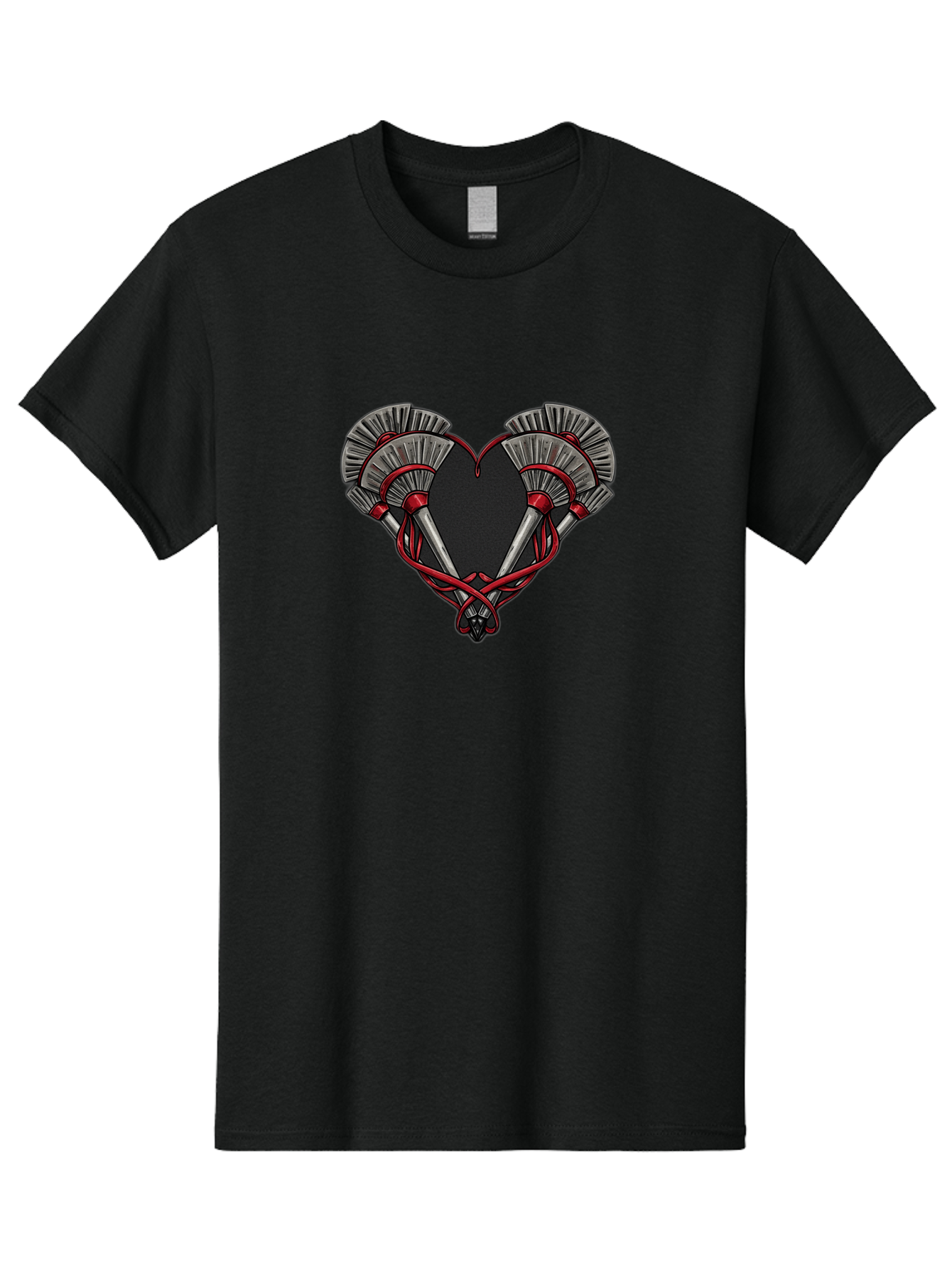 Crossed-Swords-In-Heart Men'S Graphic Tee, 100% Cotton, Comfortable Casual Summer Wear, Machine Washable, Crossed Daggers, Heart Shape, Red Ribbon, Black Heart, Dagger Blades, Silver Handles, Red Accents, Gothic Design, Symbolic Artwork, Bab824