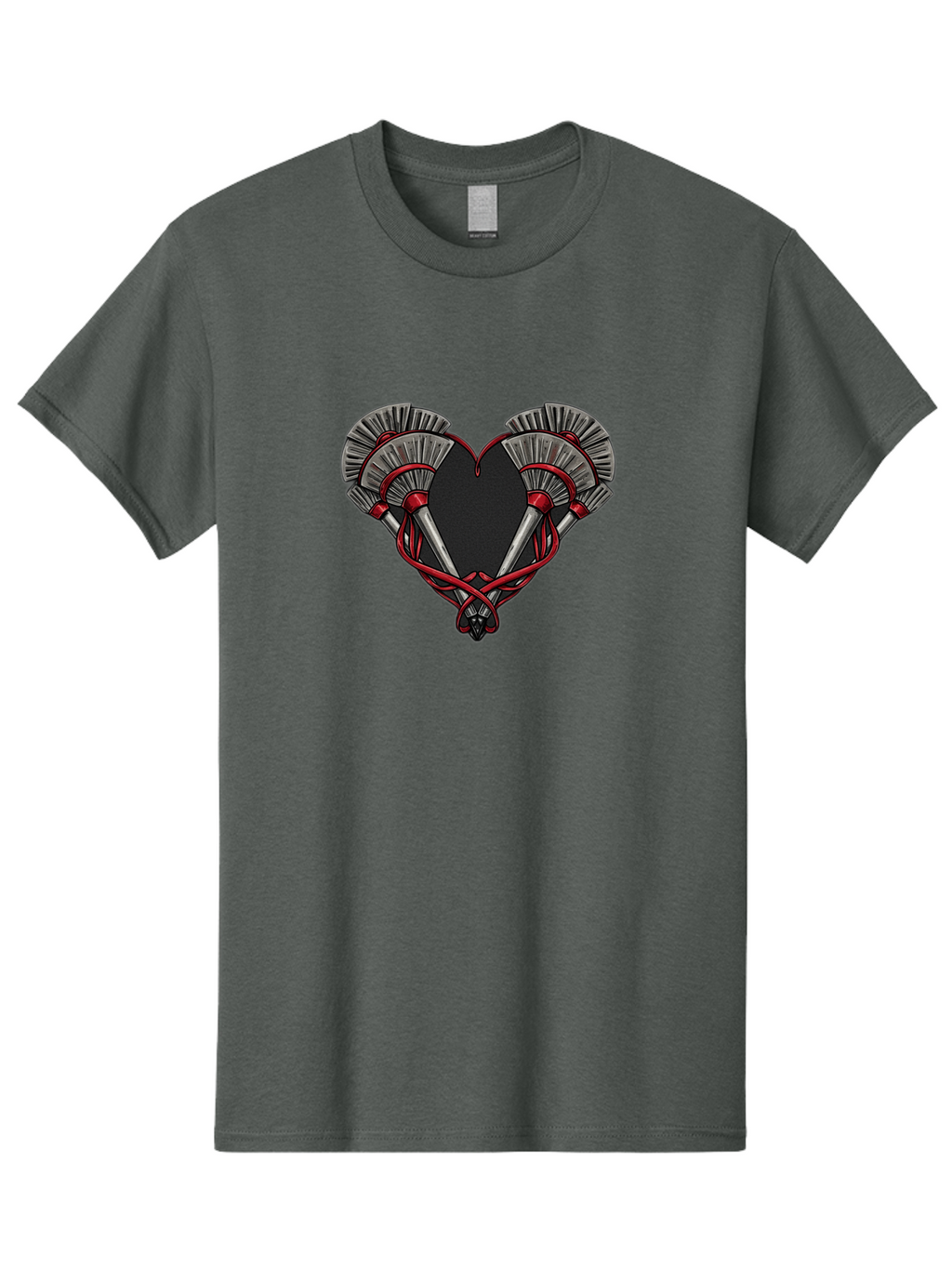 Crossed-Swords-In-Heart Men'S Graphic Tee, 100% Cotton, Comfortable Casual Summer Wear, Machine Washable, Crossed Daggers, Heart Shape, Red Ribbon, Black Heart, Dagger Blades, Silver Handles, Red Accents, Gothic Design, Symbolic Artwork, Bab824