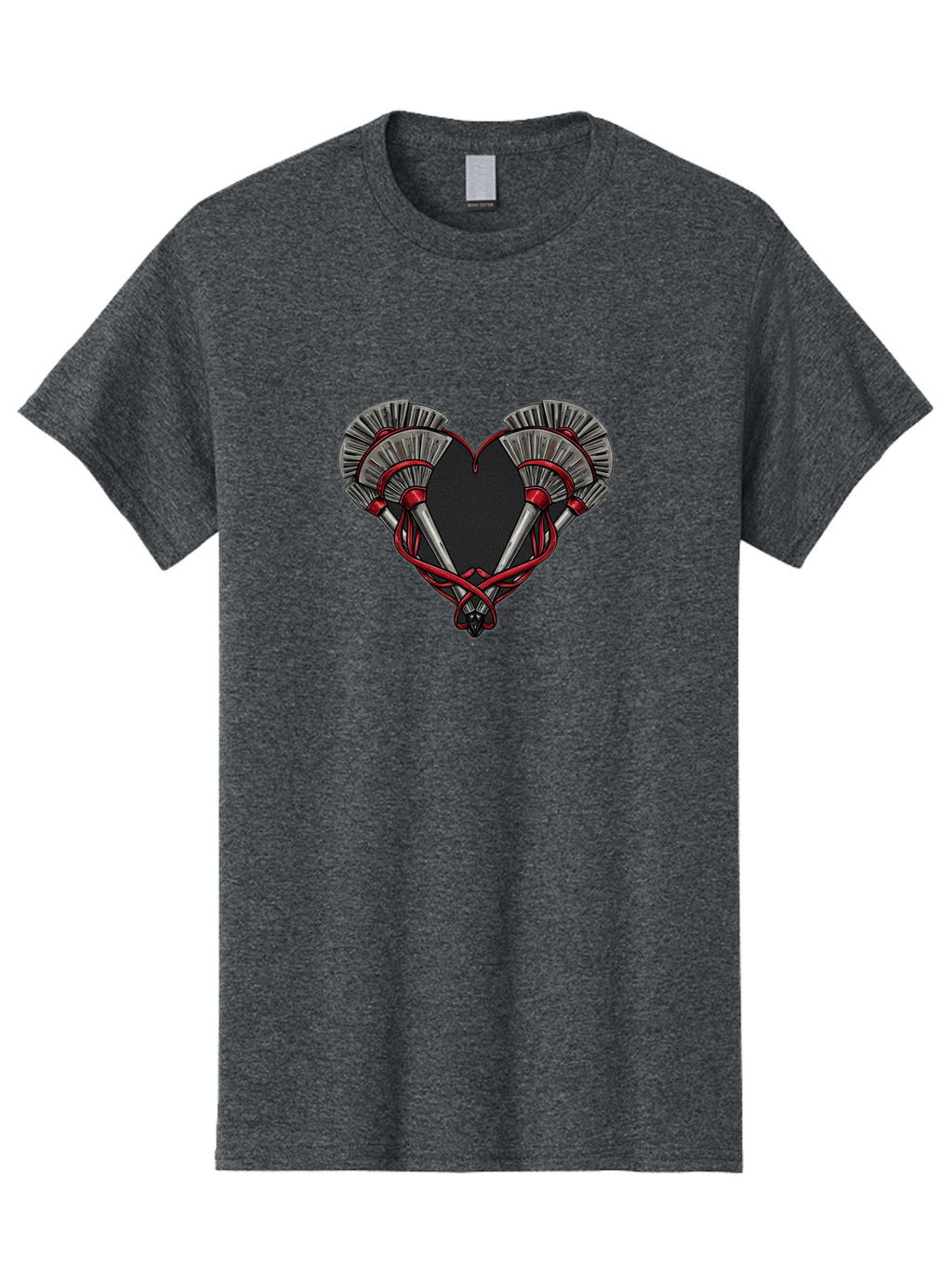 Crossed-Swords-In-Heart Men'S Graphic Tee, 100% Cotton, Comfortable Casual Summer Wear, Machine Washable, Crossed Daggers, Heart Shape, Red Ribbon, Black Heart, Dagger Blades, Silver Handles, Red Accents, Gothic Design, Symbolic Artwork, Bab824