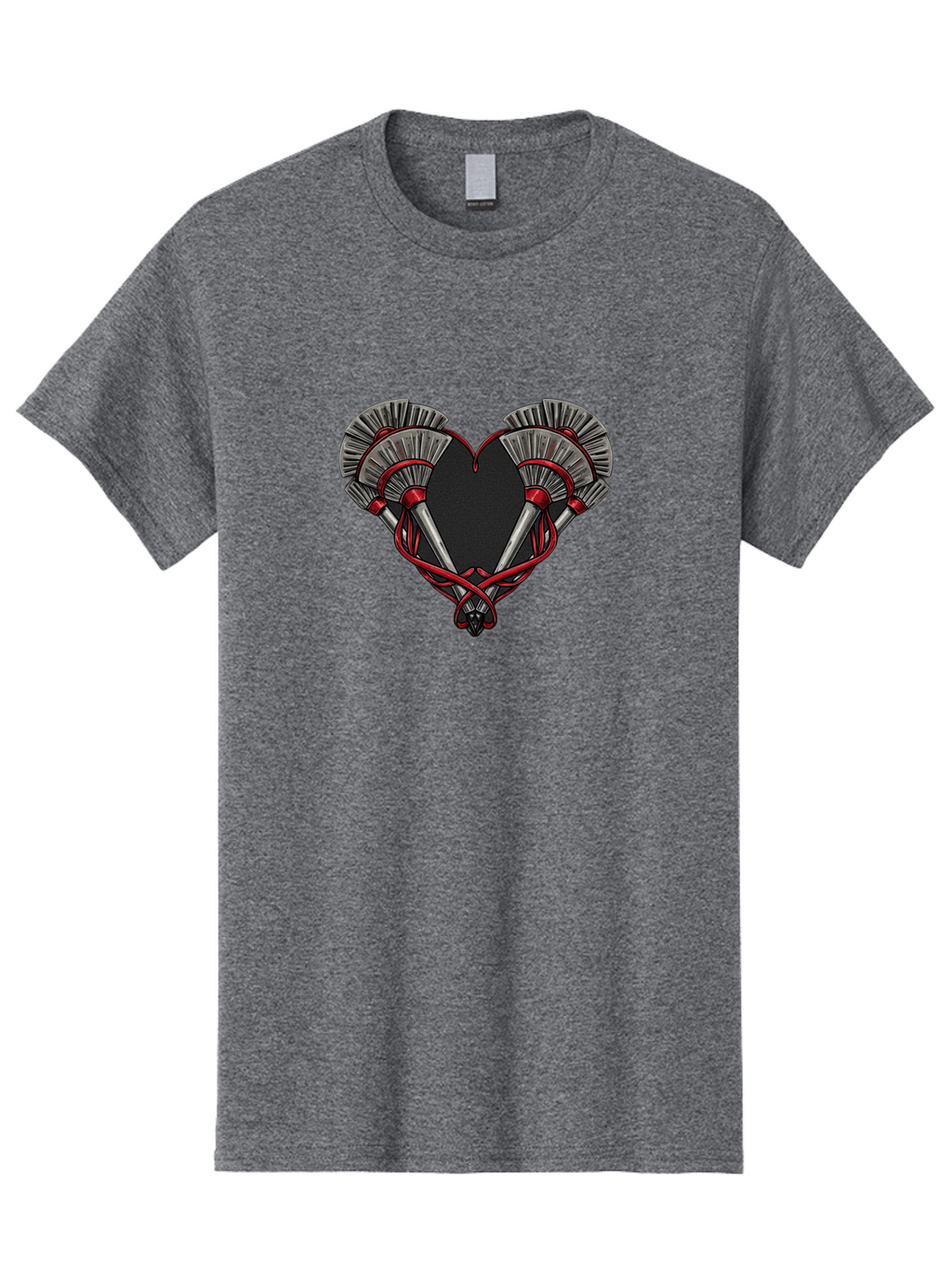 Crossed-Swords-In-Heart Men'S Graphic Tee, 100% Cotton, Comfortable Casual Summer Wear, Machine Washable, Crossed Daggers, Heart Shape, Red Ribbon, Black Heart, Dagger Blades, Silver Handles, Red Accents, Gothic Design, Symbolic Artwork, Bab824