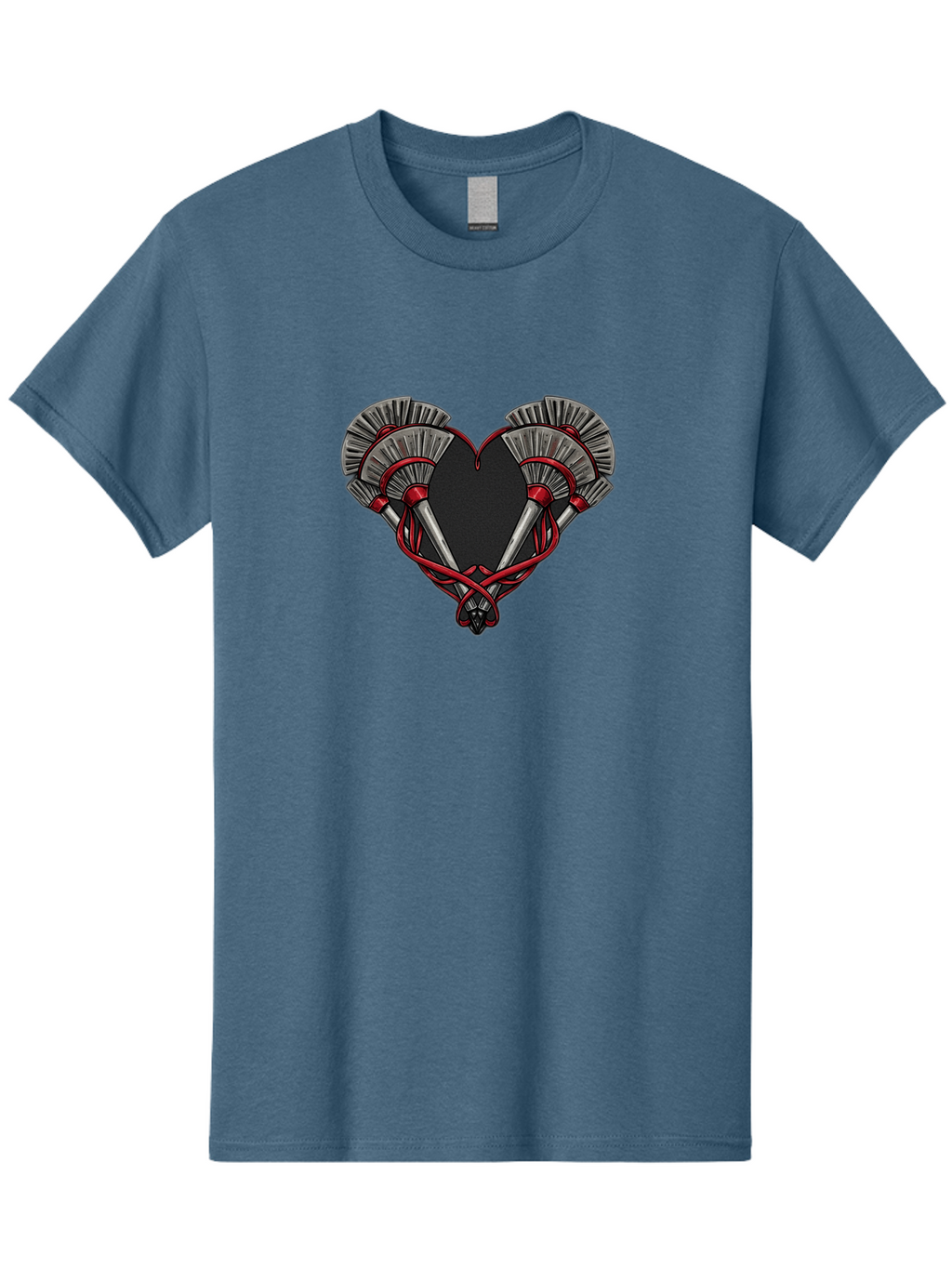 Crossed-Swords-In-Heart Men'S Graphic Tee, 100% Cotton, Comfortable Casual Summer Wear, Machine Washable, Crossed Daggers, Heart Shape, Red Ribbon, Black Heart, Dagger Blades, Silver Handles, Red Accents, Gothic Design, Symbolic Artwork, Bab824