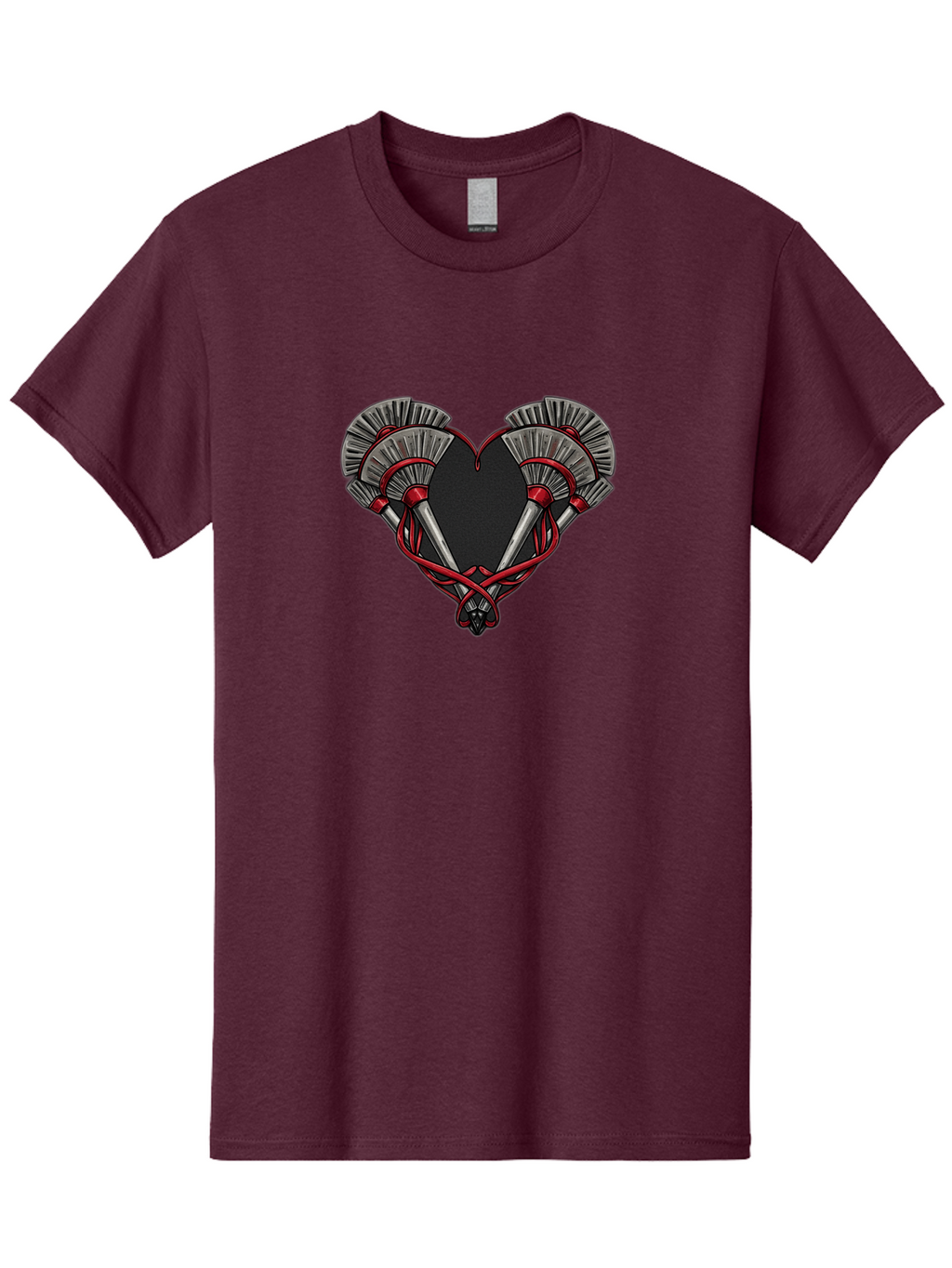 Crossed-Swords-In-Heart Men'S Graphic Tee, 100% Cotton, Comfortable Casual Summer Wear, Machine Washable, Crossed Daggers, Heart Shape, Red Ribbon, Black Heart, Dagger Blades, Silver Handles, Red Accents, Gothic Design, Symbolic Artwork, Bab824