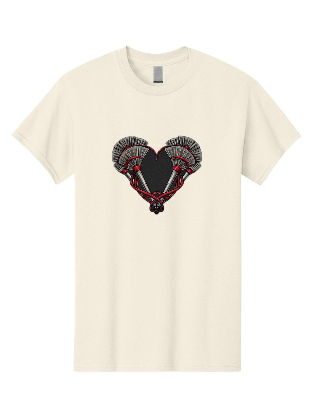 Crossed-Swords-In-Heart Men'S Graphic Tee, 100% Cotton, Comfortable Casual Summer Wear, Machine Washable, Crossed Daggers, Heart Shape, Red Ribbon, Black Heart, Dagger Blades, Silver Handles, Red Accents, Gothic Design, Symbolic Artwork, Bab824