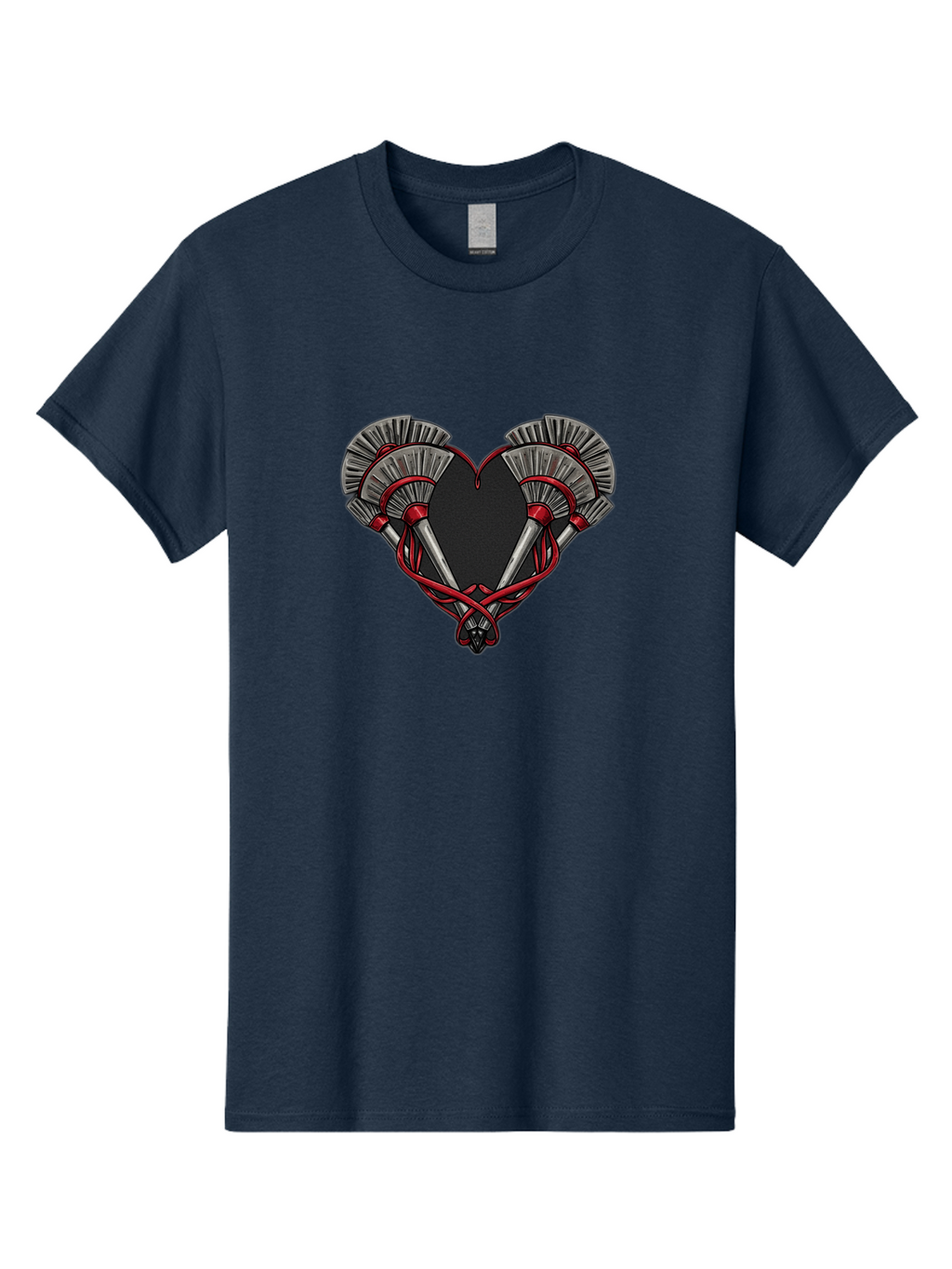 Crossed-Swords-In-Heart Men'S Graphic Tee, 100% Cotton, Comfortable Casual Summer Wear, Machine Washable, Crossed Daggers, Heart Shape, Red Ribbon, Black Heart, Dagger Blades, Silver Handles, Red Accents, Gothic Design, Symbolic Artwork, Bab824