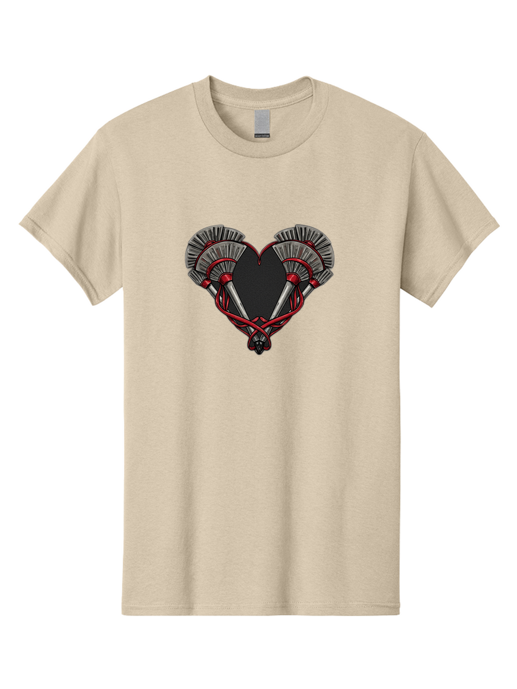 Crossed-Swords-In-Heart Men'S Graphic Tee, 100% Cotton, Comfortable Casual Summer Wear, Machine Washable, Crossed Daggers, Heart Shape, Red Ribbon, Black Heart, Dagger Blades, Silver Handles, Red Accents, Gothic Design, Symbolic Artwork, Bab824