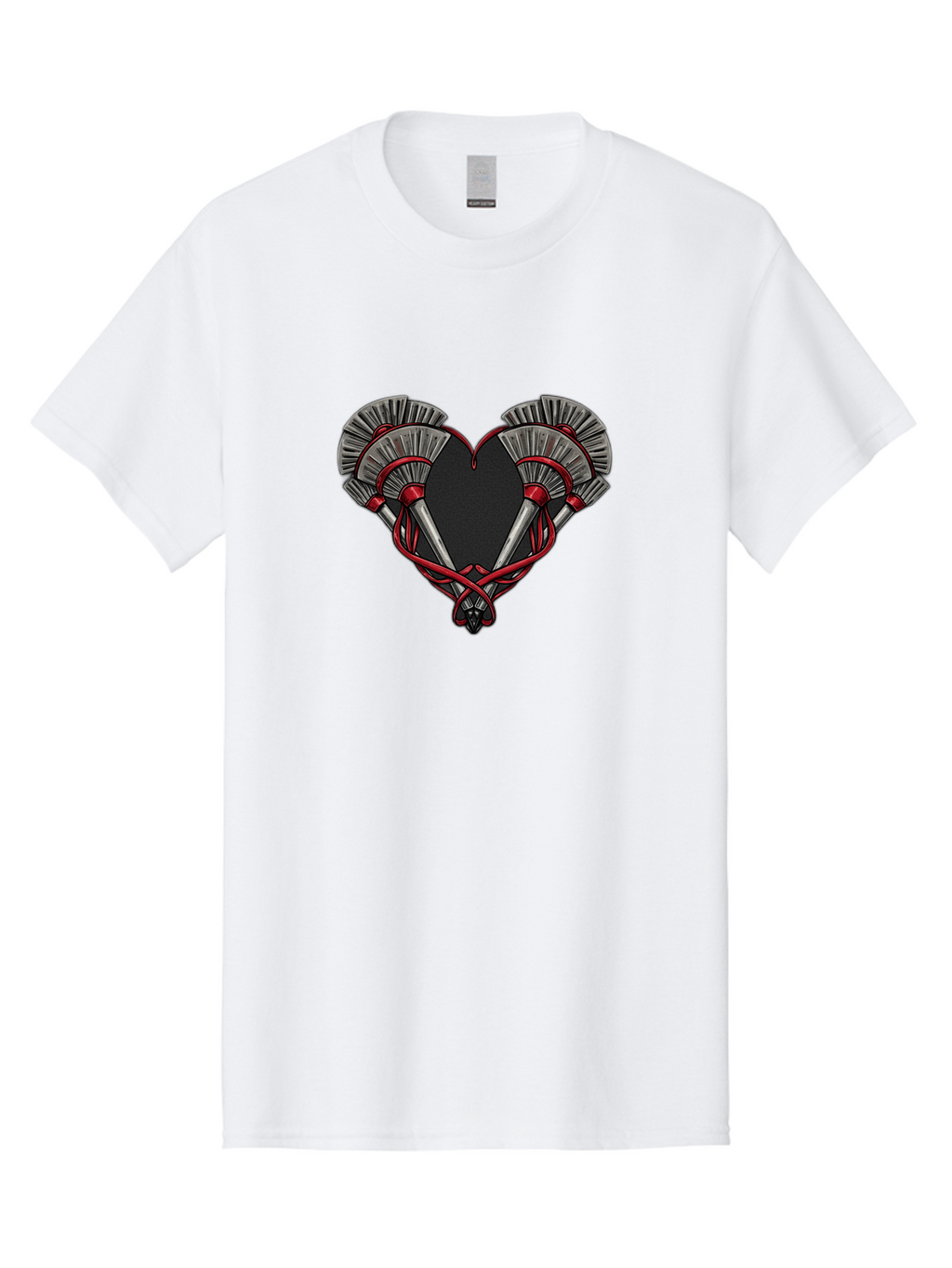 Crossed-Swords-In-Heart Men'S Graphic Tee, 100% Cotton, Comfortable Casual Summer Wear, Machine Washable, Crossed Daggers, Heart Shape, Red Ribbon, Black Heart, Dagger Blades, Silver Handles, Red Accents, Gothic Design, Symbolic Artwork, Bab824