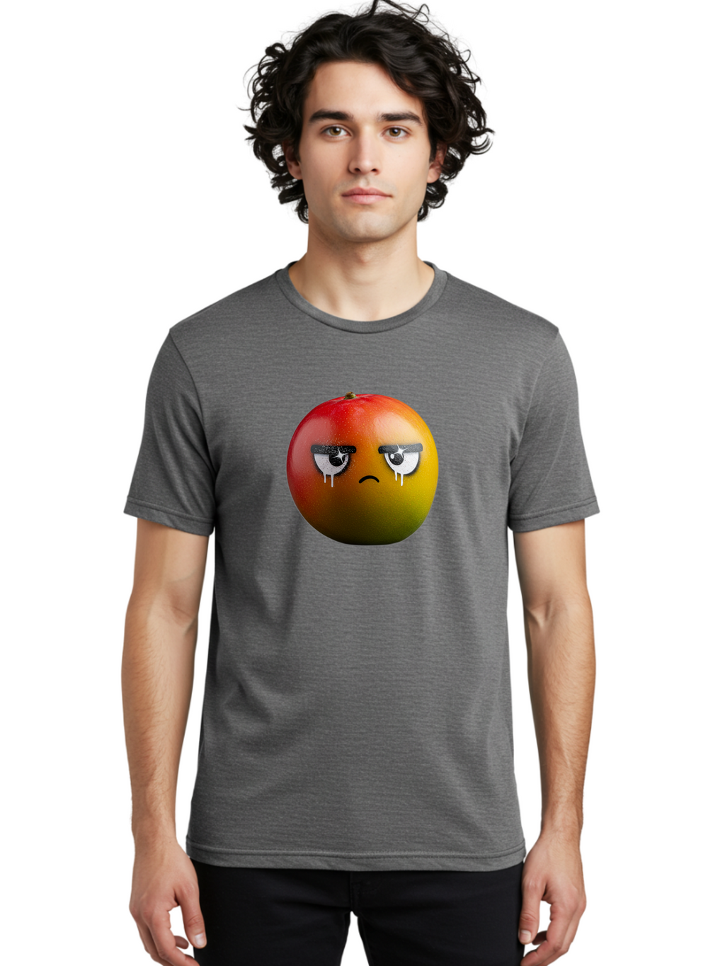 Crying-Mango-1 Men'S Graphic Tee, 100% Cotton, Comfortable Casual Summer Wear, Machine Washable, Mango With Sad Face, Crying Fruit, Distressed Expression, Emotional Fruit, Vibrant Colors, Artistic Design, Creative Illustration, Digital Art, Bab826