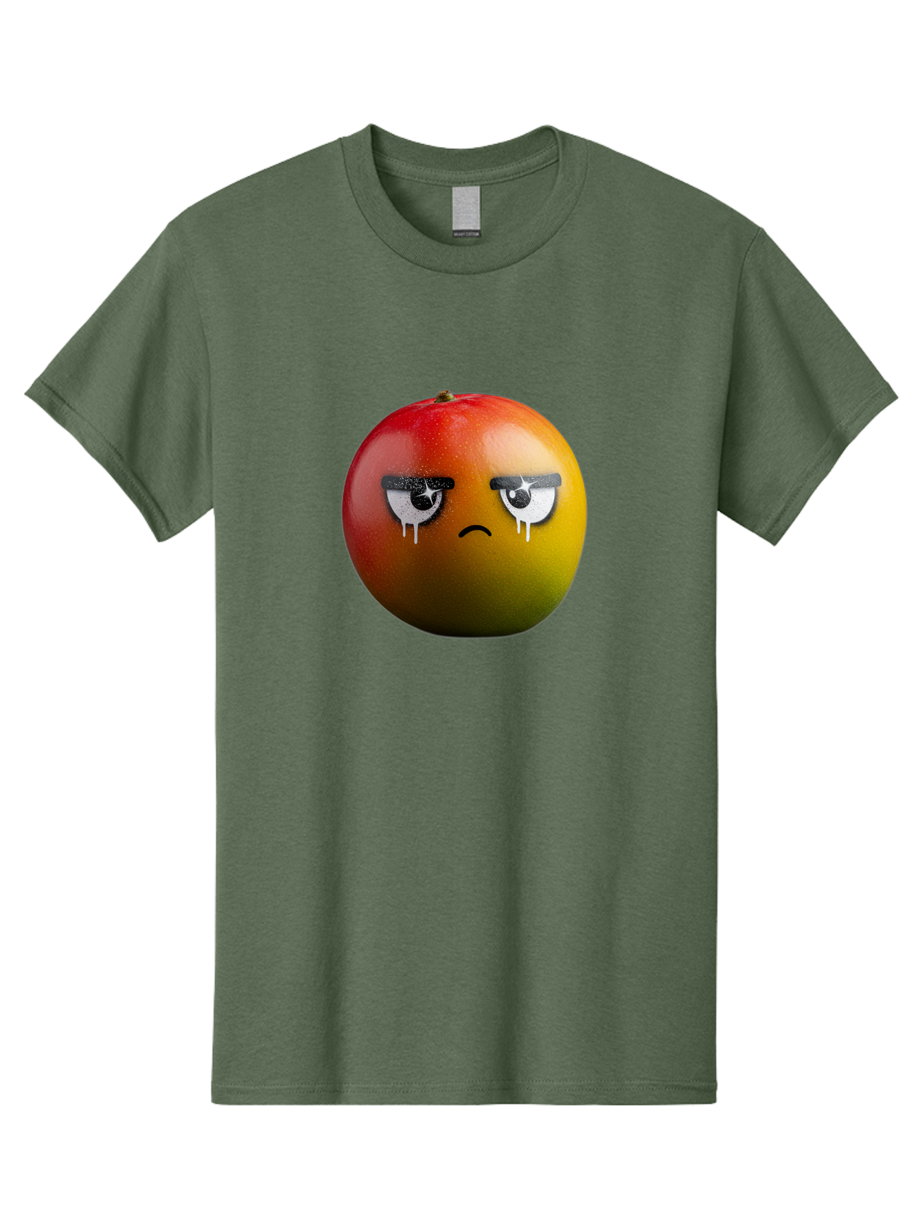 Crying-Mango-1 Men'S Graphic Tee, 100% Cotton, Comfortable Casual Summer Wear, Machine Washable, Mango With Sad Face, Crying Fruit, Distressed Expression, Emotional Fruit, Vibrant Colors, Artistic Design, Creative Illustration, Digital Art, Bab826