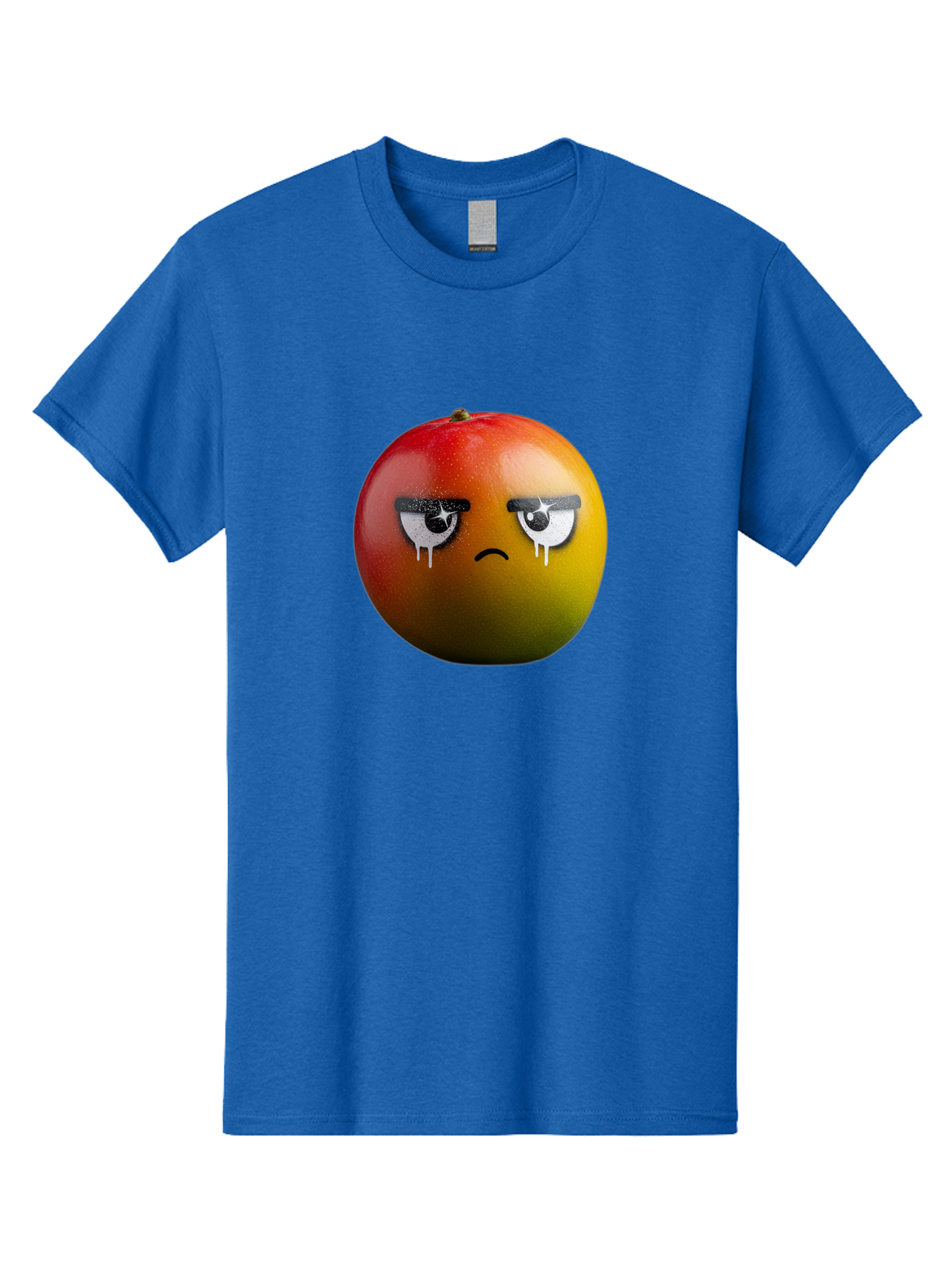 Crying-Mango-1 Men'S Graphic Tee, 100% Cotton, Comfortable Casual Summer Wear, Machine Washable, Mango With Sad Face, Crying Fruit, Distressed Expression, Emotional Fruit, Vibrant Colors, Artistic Design, Creative Illustration, Digital Art, Bab826