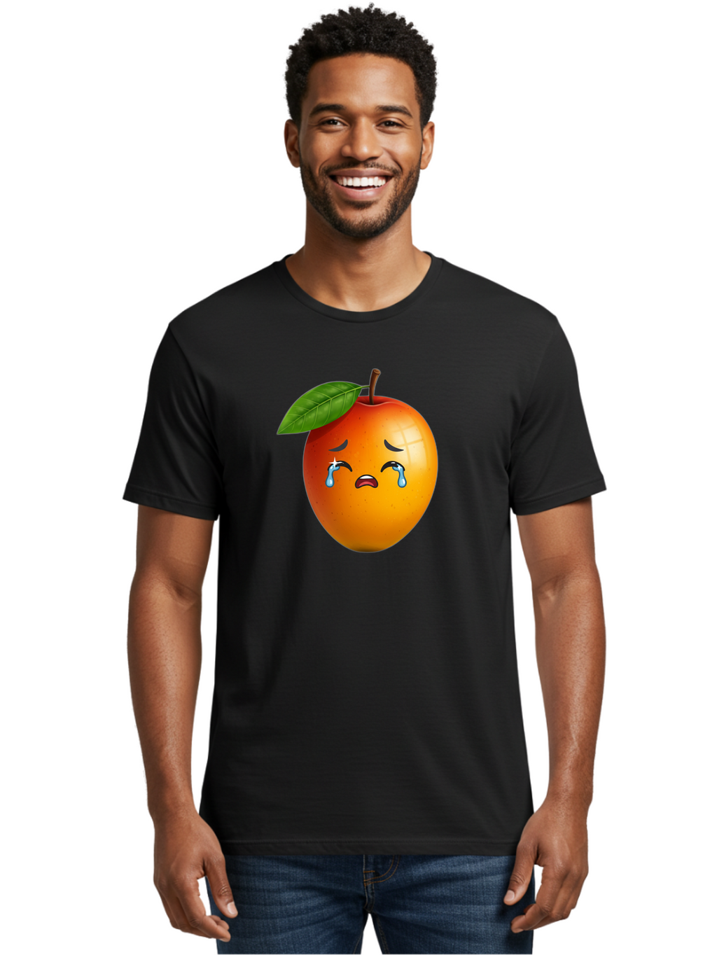 Crying-Peach Men'S Graphic Tee, 100% Cotton, Comfortable Casual Summer Wear, Machine Washable, Peach Fruit, Crying Face, Sad Expression, Tears, Sorrowful Emoji, Fruit Emoji, Emotional Face, Crying Peach, Peach With Tears Bab828