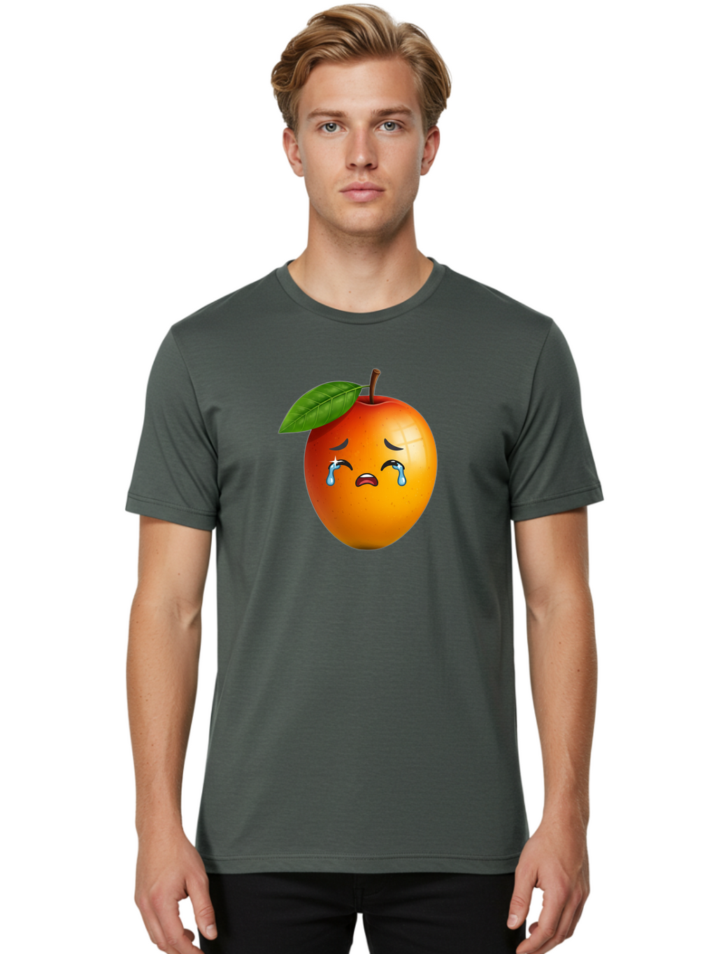 Crying-Peach Men'S Graphic Tee, 100% Cotton, Comfortable Casual Summer Wear, Machine Washable, Peach Fruit, Crying Face, Sad Expression, Tears, Sorrowful Emoji, Fruit Emoji, Emotional Face, Crying Peach, Peach With Tears Bab828