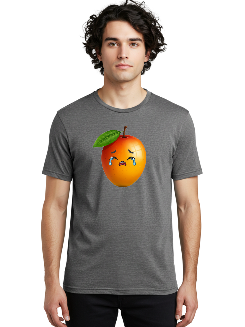 Crying-Peach Men'S Graphic Tee, 100% Cotton, Comfortable Casual Summer Wear, Machine Washable, Peach Fruit, Crying Face, Sad Expression, Tears, Sorrowful Emoji, Fruit Emoji, Emotional Face, Crying Peach, Peach With Tears Bab828