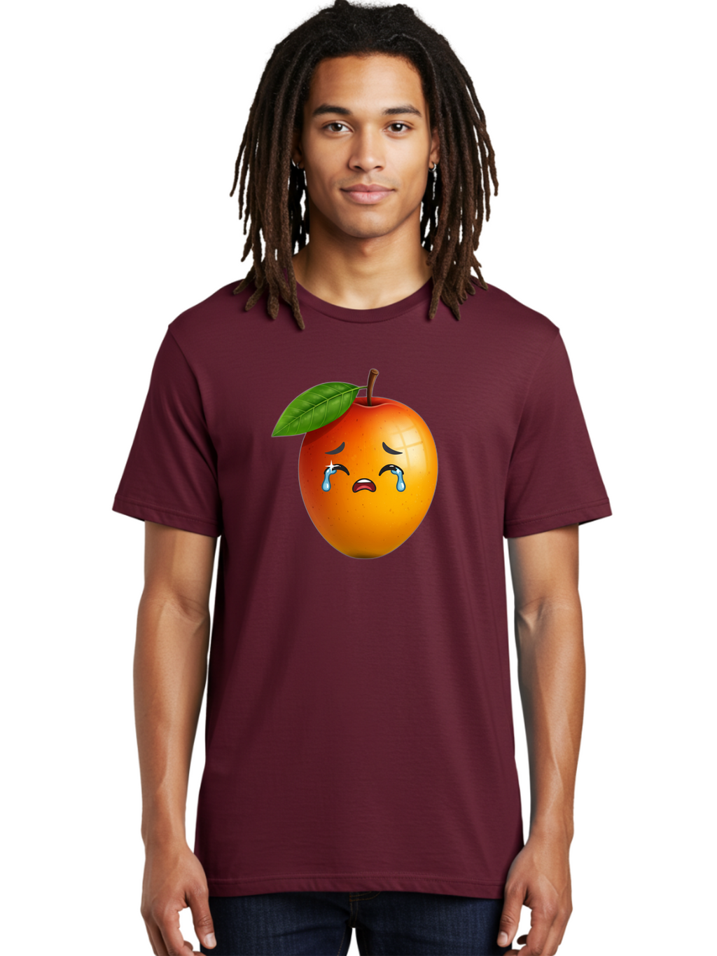 Crying-Peach Men'S Graphic Tee, 100% Cotton, Comfortable Casual Summer Wear, Machine Washable, Peach Fruit, Crying Face, Sad Expression, Tears, Sorrowful Emoji, Fruit Emoji, Emotional Face, Crying Peach, Peach With Tears Bab828