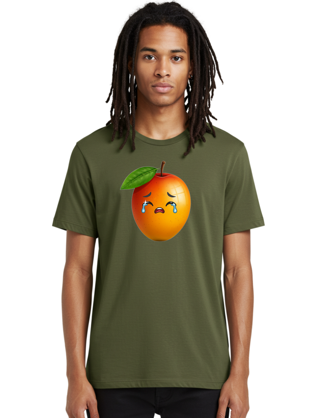 Crying-Peach Men'S Graphic Tee, 100% Cotton, Comfortable Casual Summer Wear, Machine Washable, Peach Fruit, Crying Face, Sad Expression, Tears, Sorrowful Emoji, Fruit Emoji, Emotional Face, Crying Peach, Peach With Tears Bab828