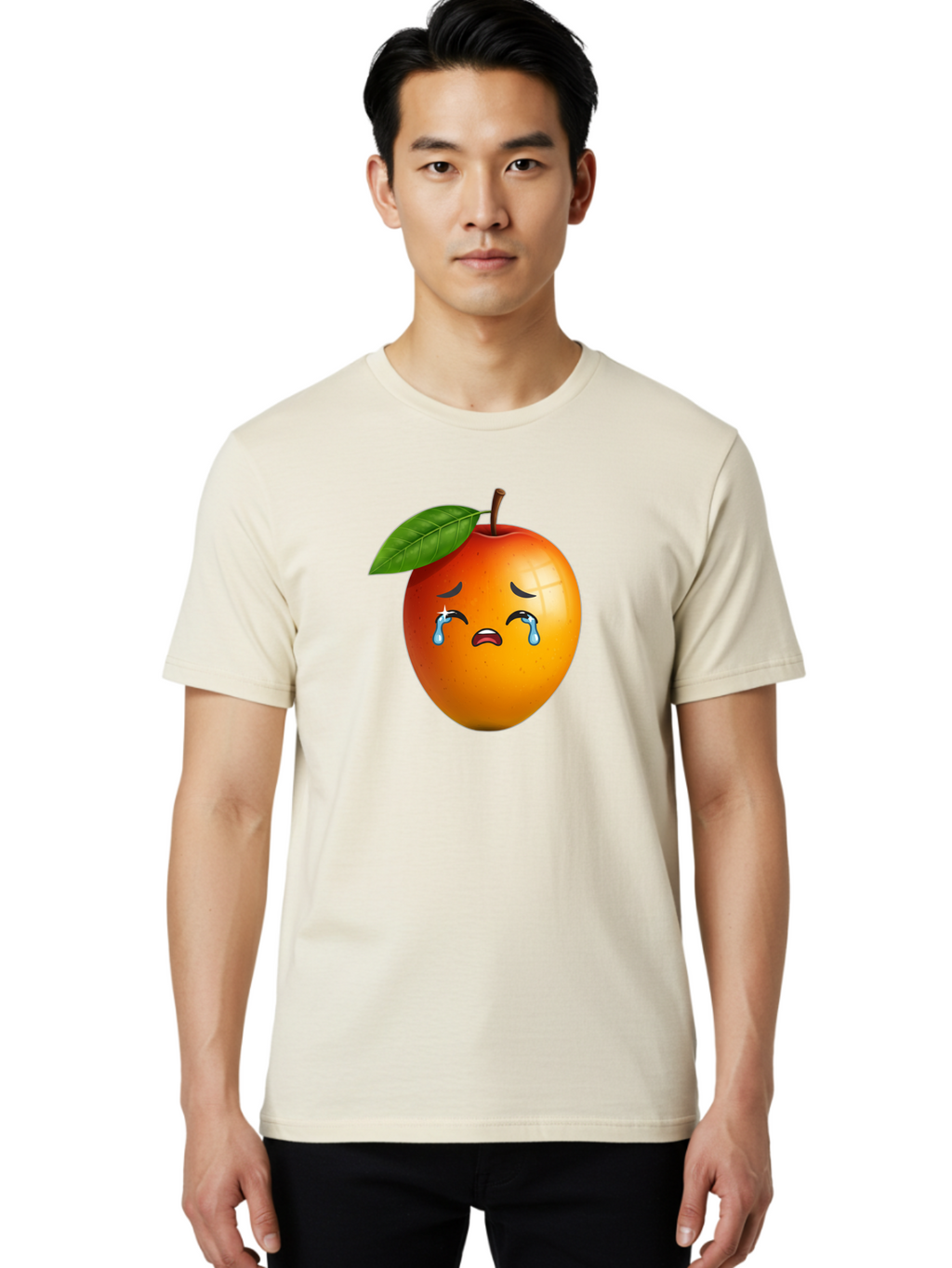 Crying-Peach Men'S Graphic Tee, 100% Cotton, Comfortable Casual Summer Wear, Machine Washable, Peach Fruit, Crying Face, Sad Expression, Tears, Sorrowful Emoji, Fruit Emoji, Emotional Face, Crying Peach, Peach With Tears Bab828