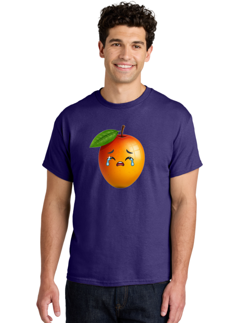 Crying-Peach Men'S Graphic Tee, 100% Cotton, Comfortable Casual Summer Wear, Machine Washable, Peach Fruit, Crying Face, Sad Expression, Tears, Sorrowful Emoji, Fruit Emoji, Emotional Face, Crying Peach, Peach With Tears Bab828