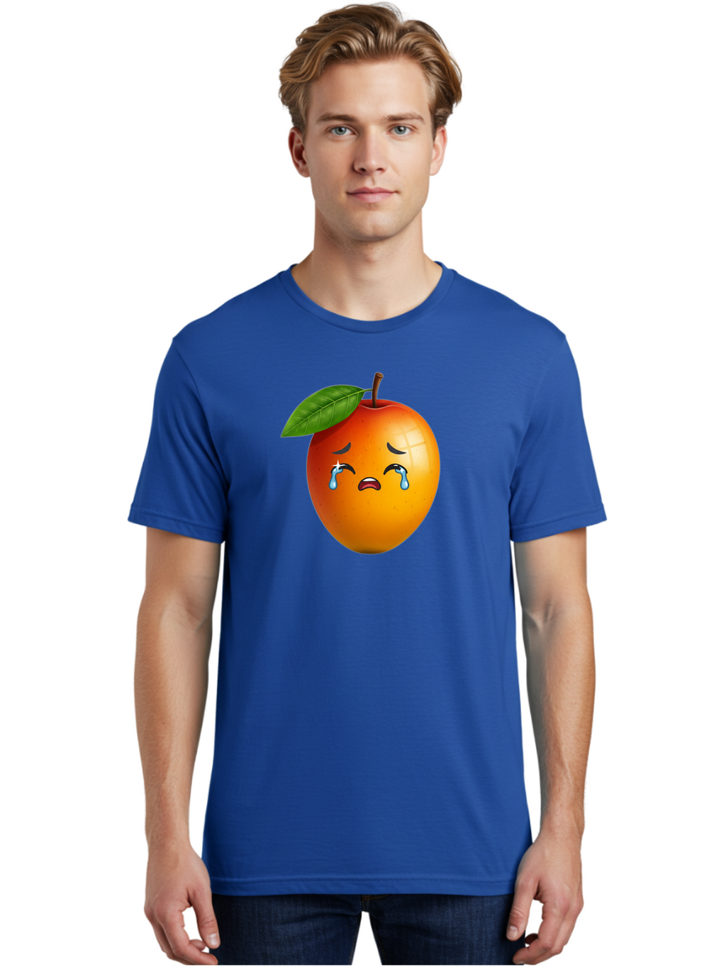 Crying-Peach Men'S Graphic Tee, 100% Cotton, Comfortable Casual Summer Wear, Machine Washable, Peach Fruit, Crying Face, Sad Expression, Tears, Sorrowful Emoji, Fruit Emoji, Emotional Face, Crying Peach, Peach With Tears Bab828